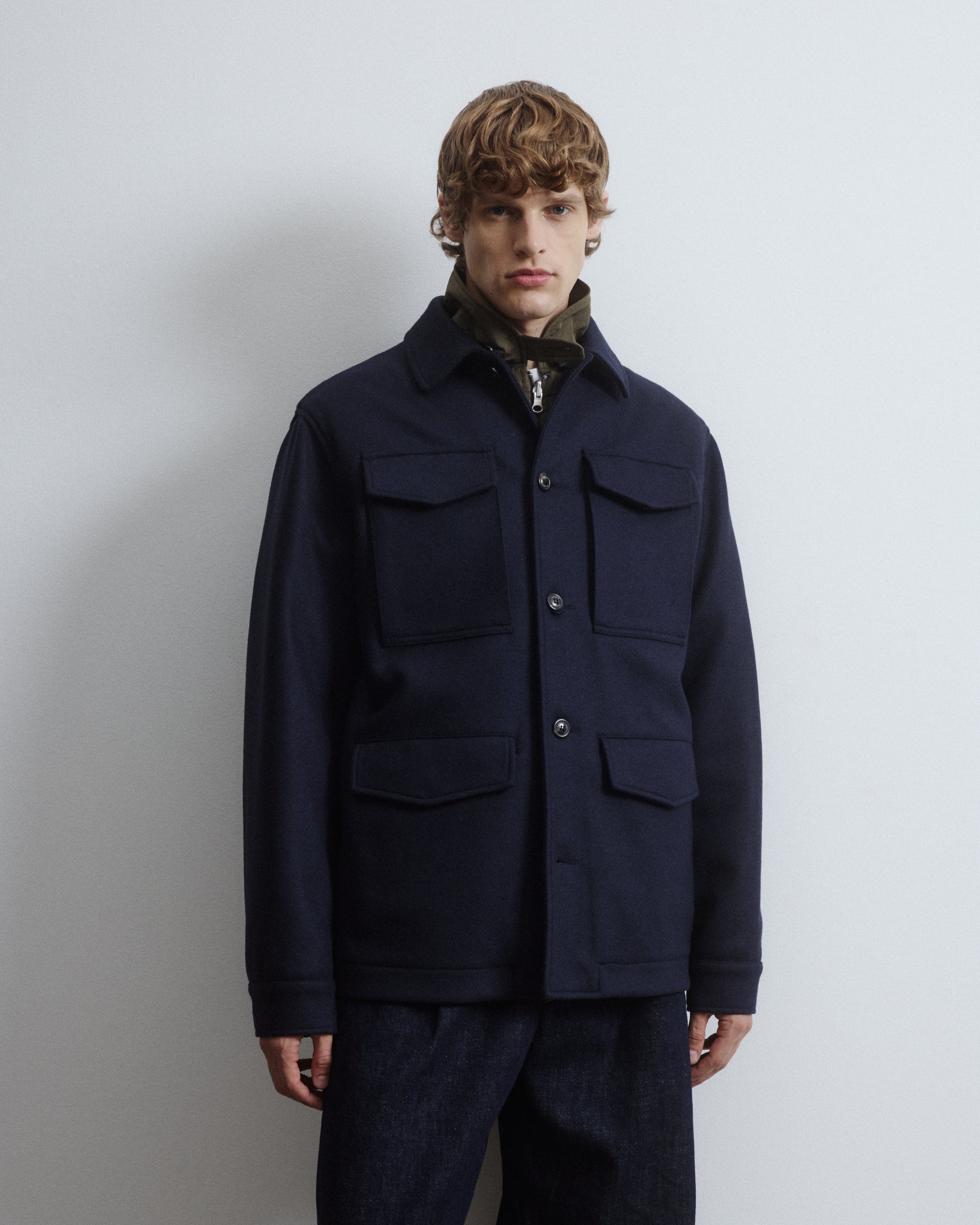 Demetry field jacket in wool blend jersey felt with detachable quilted