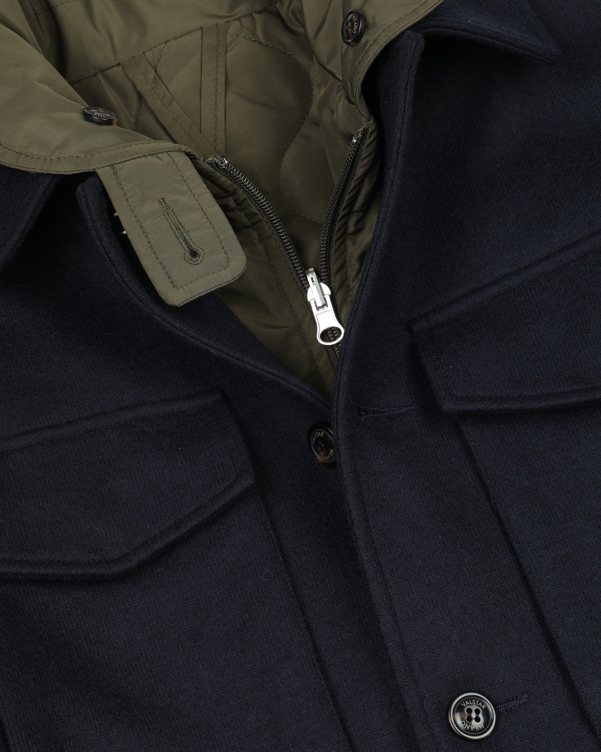Demetry field jacket in wool blend jersey felt with detachable quilted
