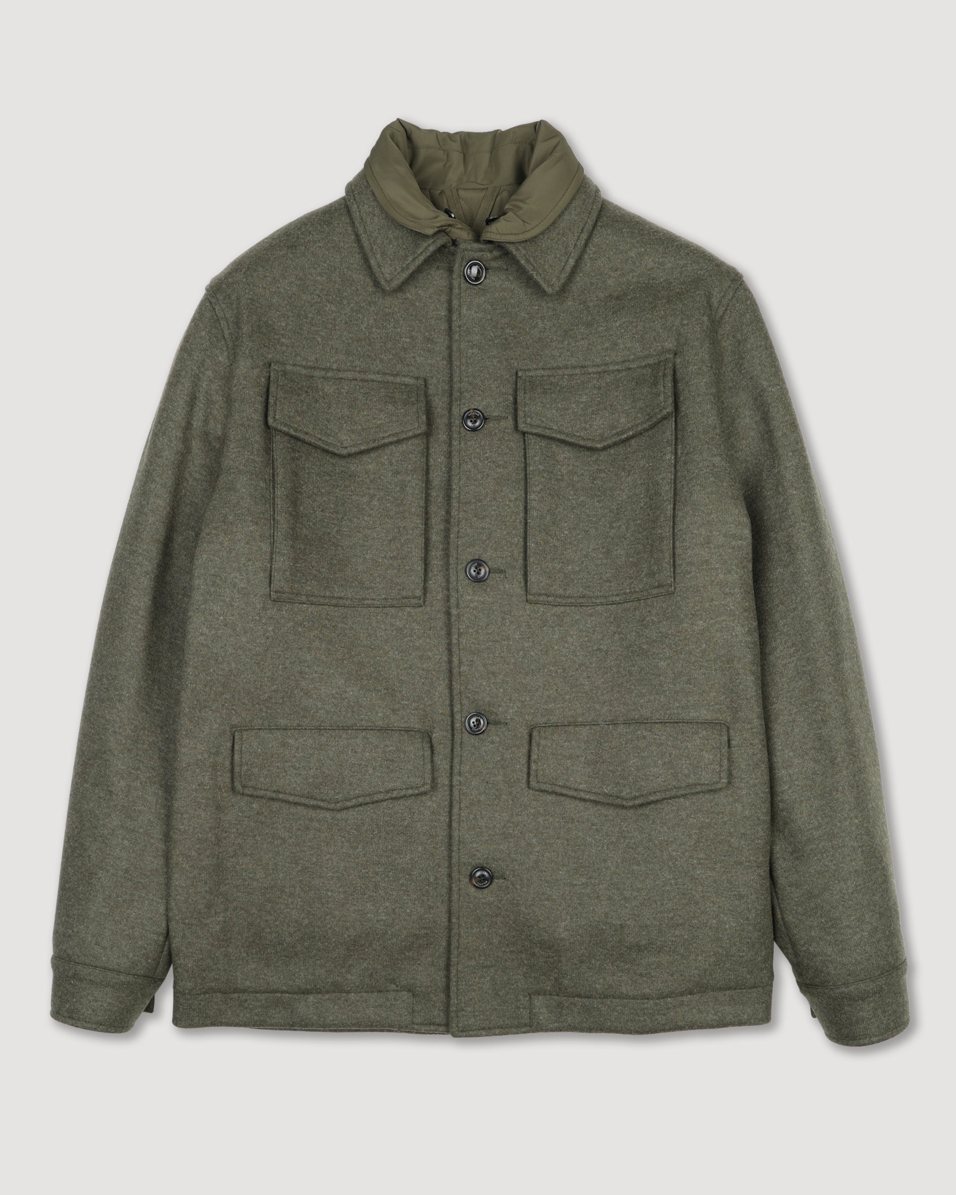 Field jacket Demetry in panno/jersey in misto lana con gilet interno trapuntato staccabile. Verde - Military green