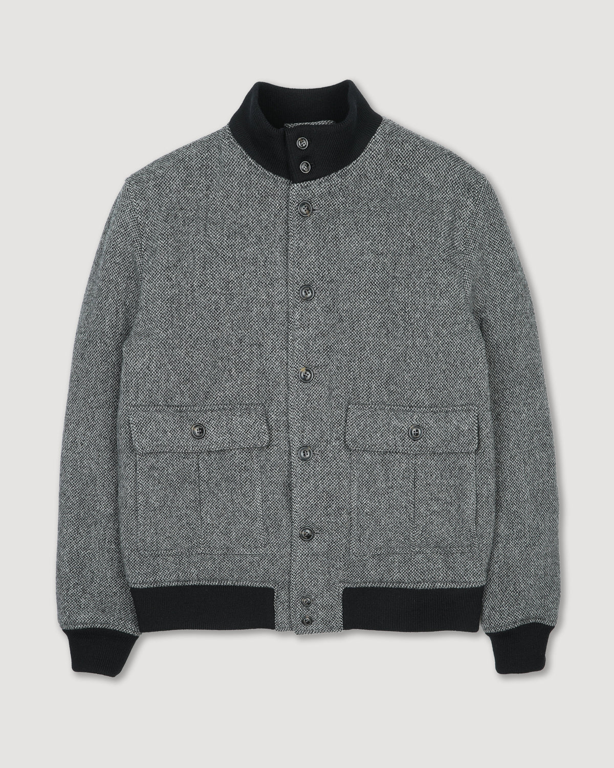 Giubbotto Valstarino in pura lana vergine fantasia broken twill, imbottito. Grigio - Nero/Grigio
