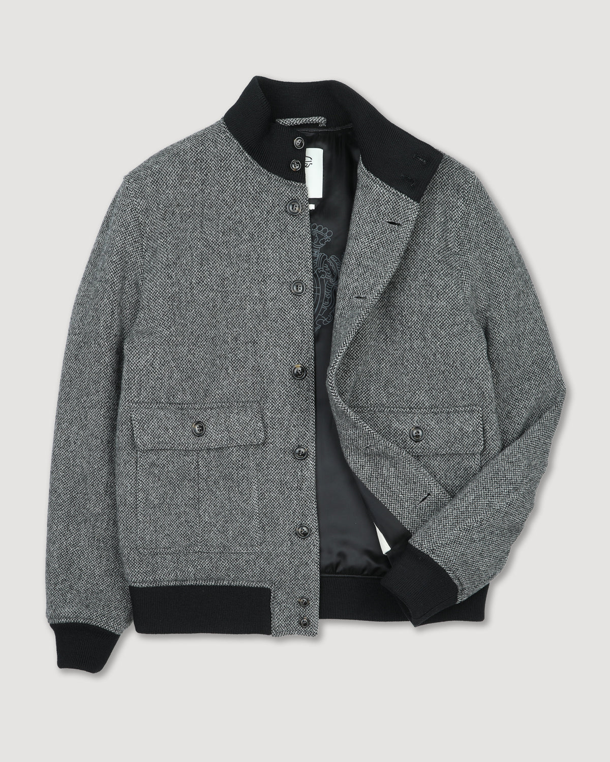 Giubbotto Valstarino in pura lana vergine fantasia broken twill, imbottito. Grigio - Nero/Grigio