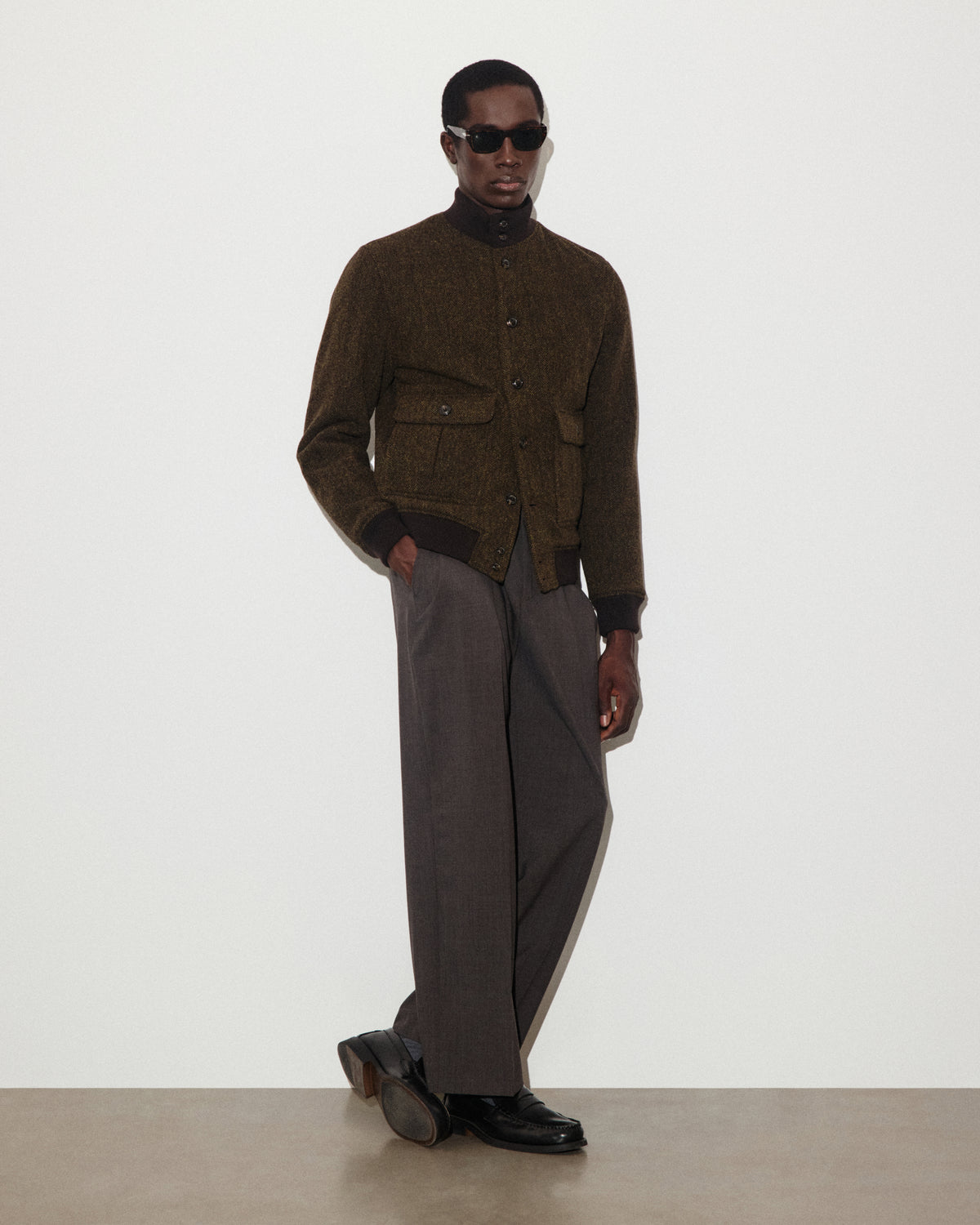 Giubbotto Valstarino in pura lana vergine fantasia broken twill, imbottito. Marrone - Militare/Tabacco