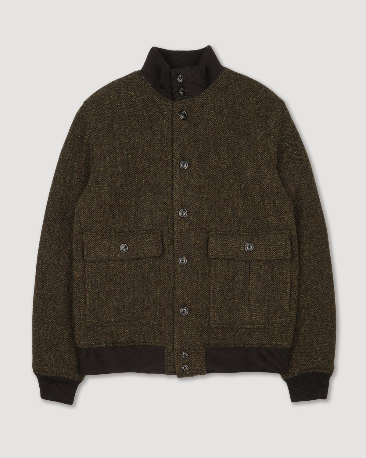 Giubbotto Valstarino in pura lana vergine fantasia broken twill, imbottito. Marrone - Militare/Tabacco