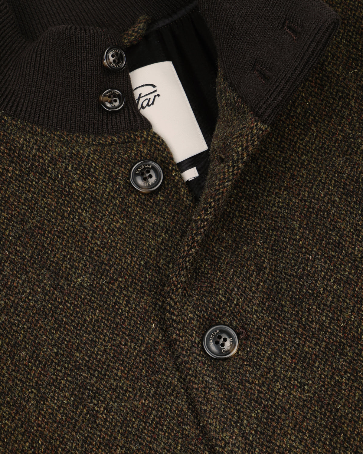 Giubbotto Valstarino in pura lana vergine fantasia broken twill, imbottito. Marrone - Militare/Tabacco
