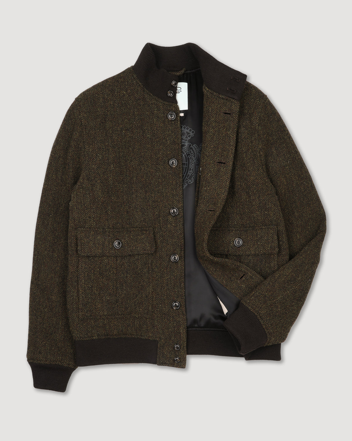 Giubbotto Valstarino in pura lana vergine fantasia broken twill, imbottito. Marrone - Militare/Tabacco