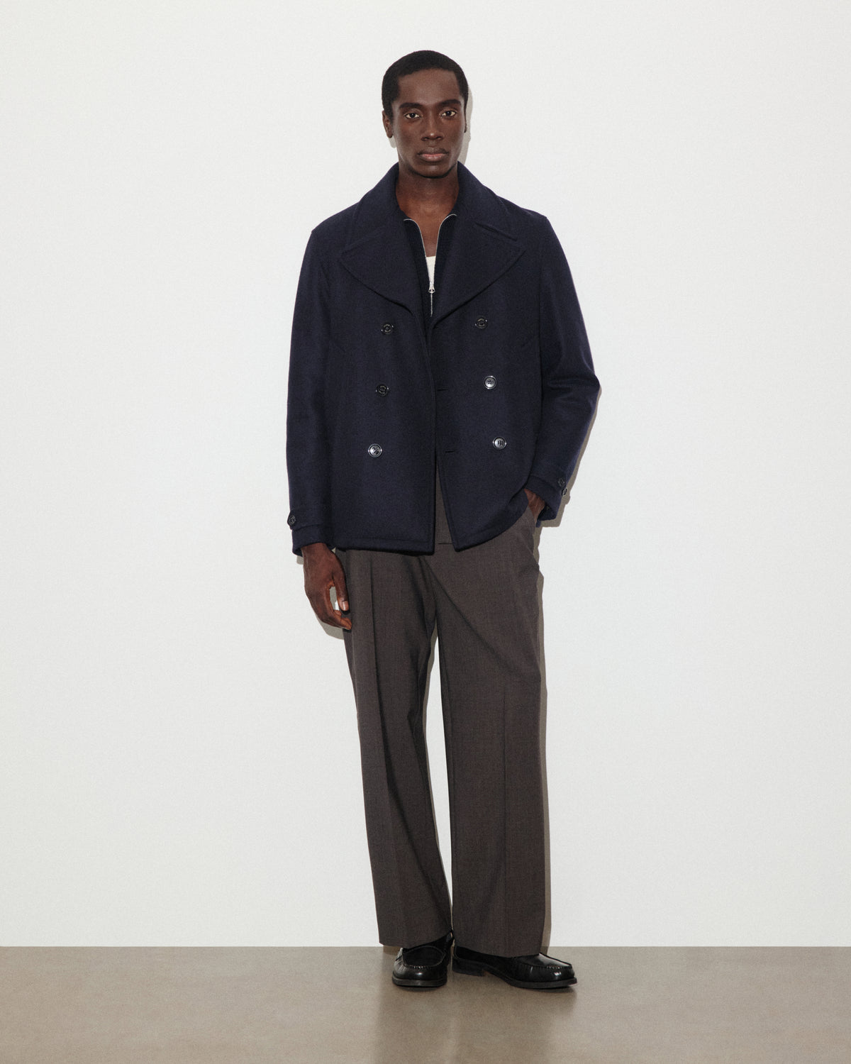 Peacoat Ben in panno di misto lana con fodera trapuntata. Blu - Navy/Military green