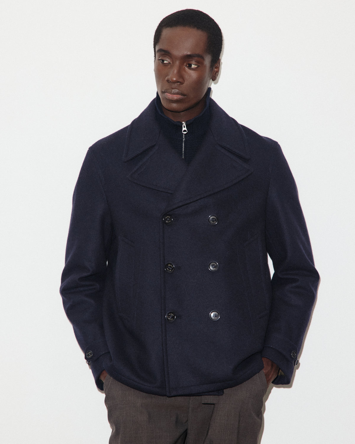 Peacoat Ben in panno di misto lana con fodera trapuntata. Blu - Navy/Military green