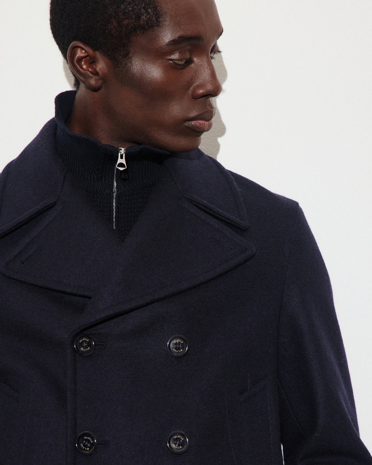 Peacoat Ben in panno di misto lana con fodera trapuntata. Blu - Navy/Military green