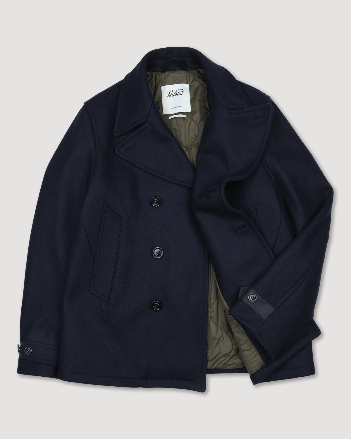 Peacoat Ben in panno di misto lana con fodera trapuntata. Blu - Navy/Military green