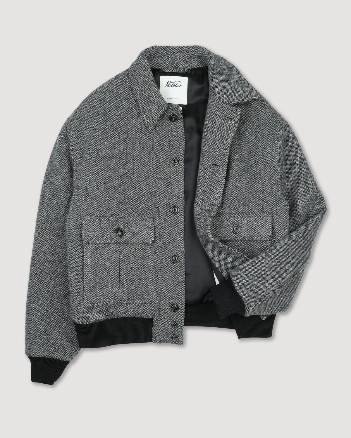 Bomber Colin in pura lana vergine fantasia broken twill, imbottito. Grigio - Nero/Grigio