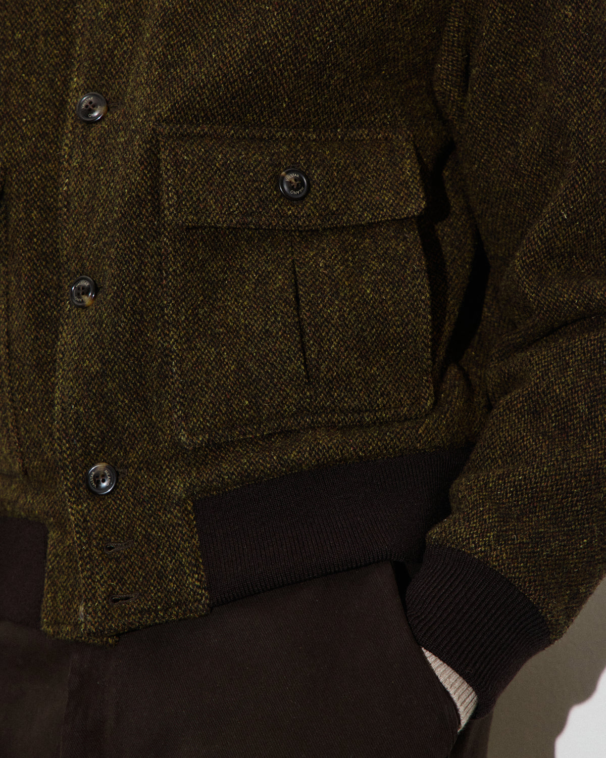 Bomber Colin in pura lana vergine fantasia broken twill, imbottito. Verde - Militare/Tabacco