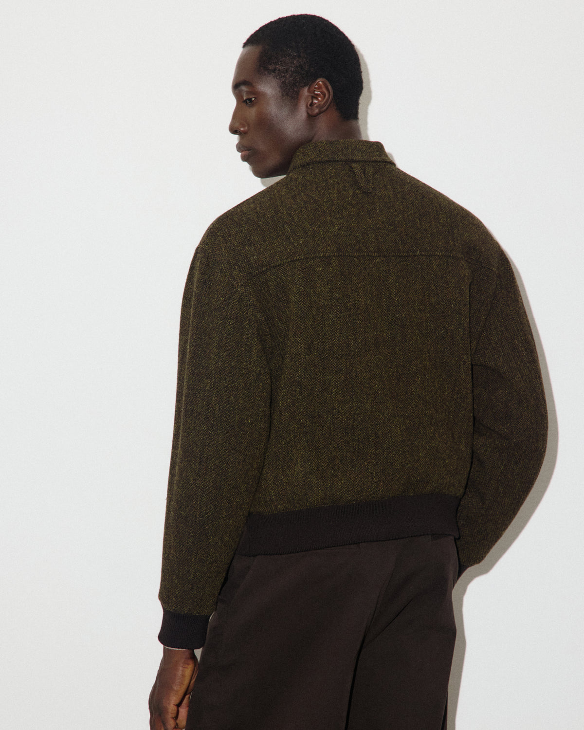 Bomber Colin in pura lana vergine fantasia broken twill, imbottito. Verde - Militare/Tabacco