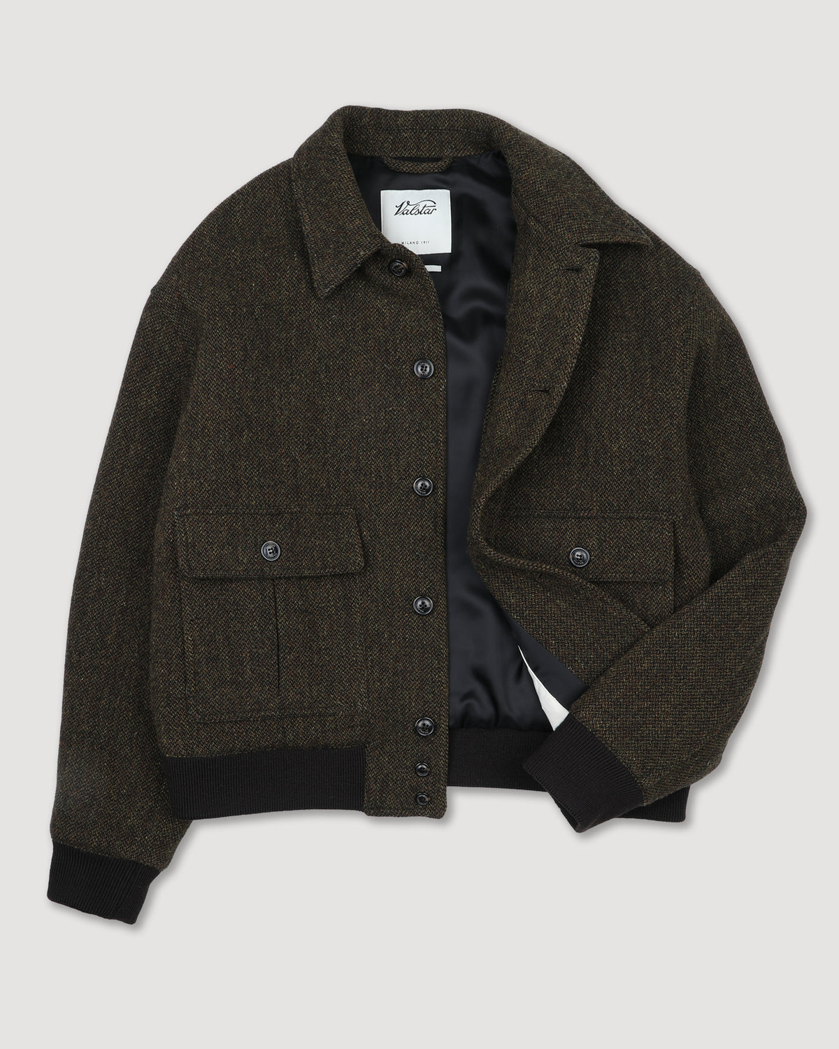 Bomber Colin in pura lana vergine fantasia broken twill, imbottito. Verde - Militare/Tabacco