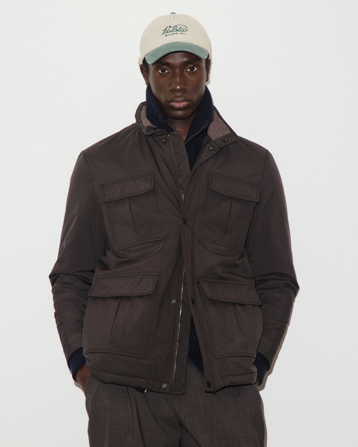 Field jacket Brera in microfibra accoppiata a 3 strati water-proof, imbottita. Marrone - Ebano
