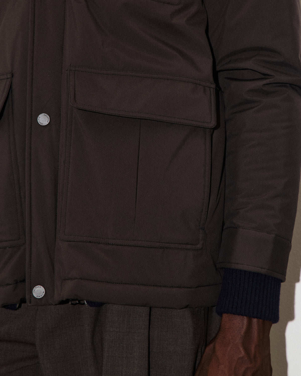 Field jacket Brera in microfibra accoppiata a 3 strati water-proof, imbottita. Marrone - Ebano