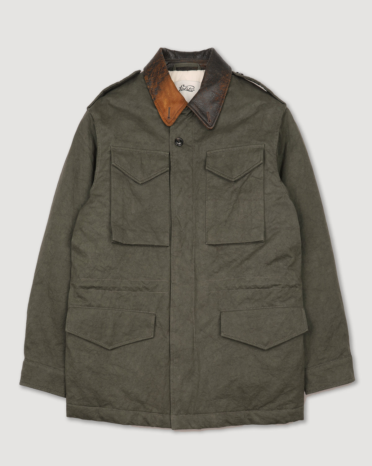 Feld jacket Stanley in twill di cotone sun-dried e colletto in nappa crackle, imbottita. Verde - Quercia
