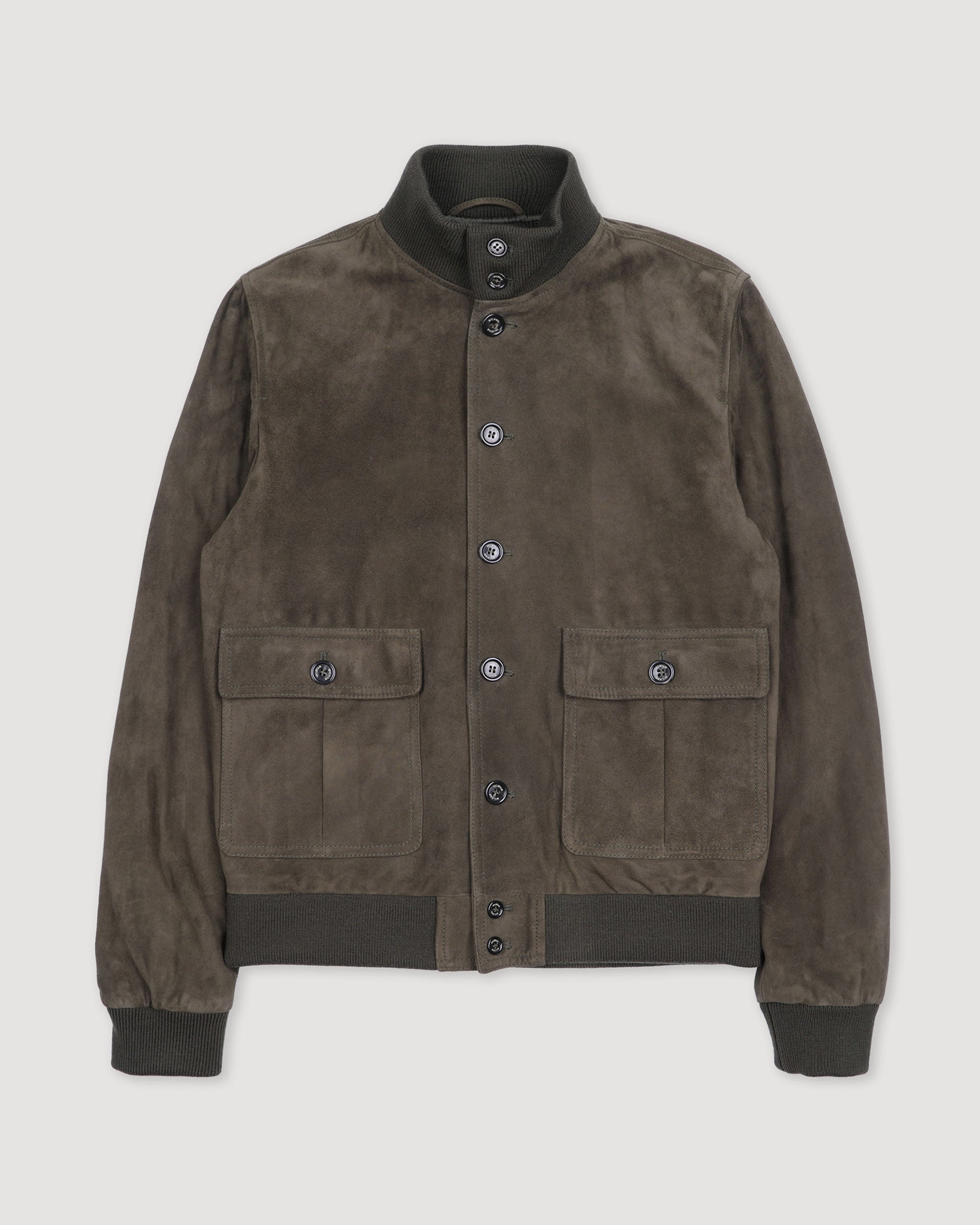 Giubbotto Valstarino in suede con loop su collo dietro, foderato. Verde - Muschio