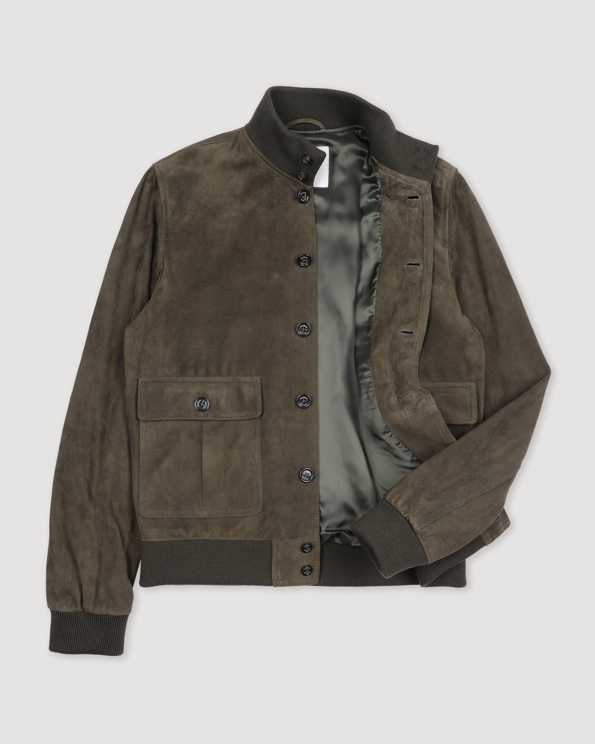 Giubbotto Valstarino in suede con loop su collo dietro, foderato. Verde - Muschio