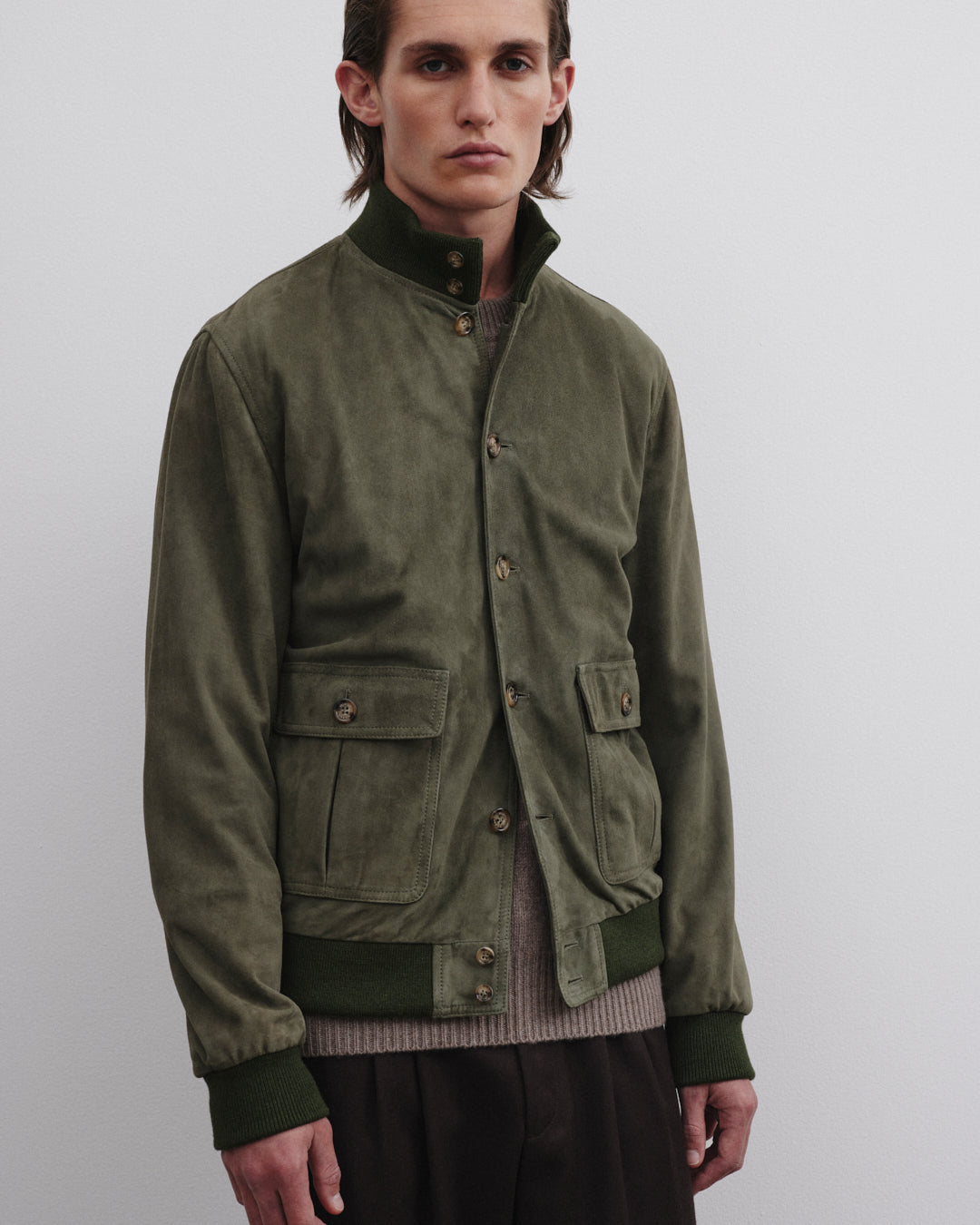 Giubbotto Valstarino in suede, foderato. Verde - Felce
