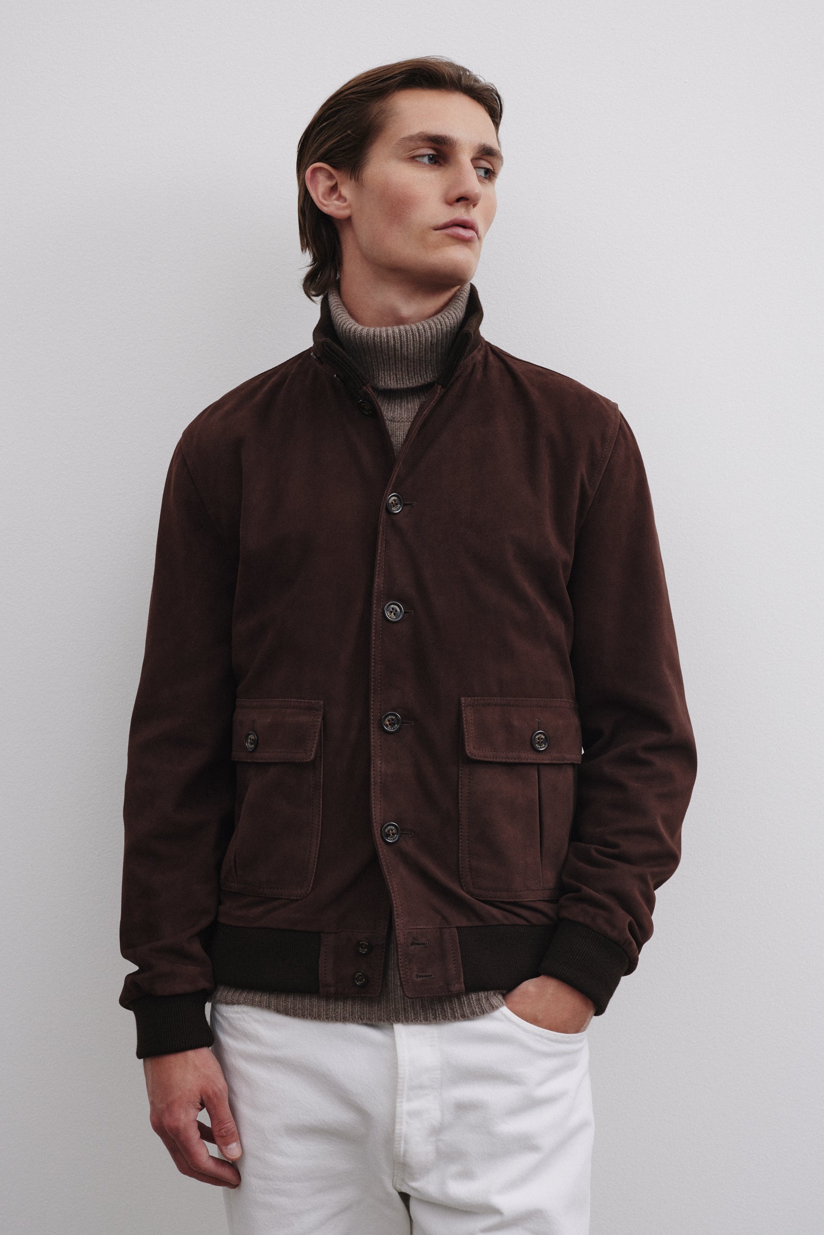 Valstar ダークブラウン 50 VALSTAR Valstarino Slim-Fit Suede Bomber Jacket IT50 Brown