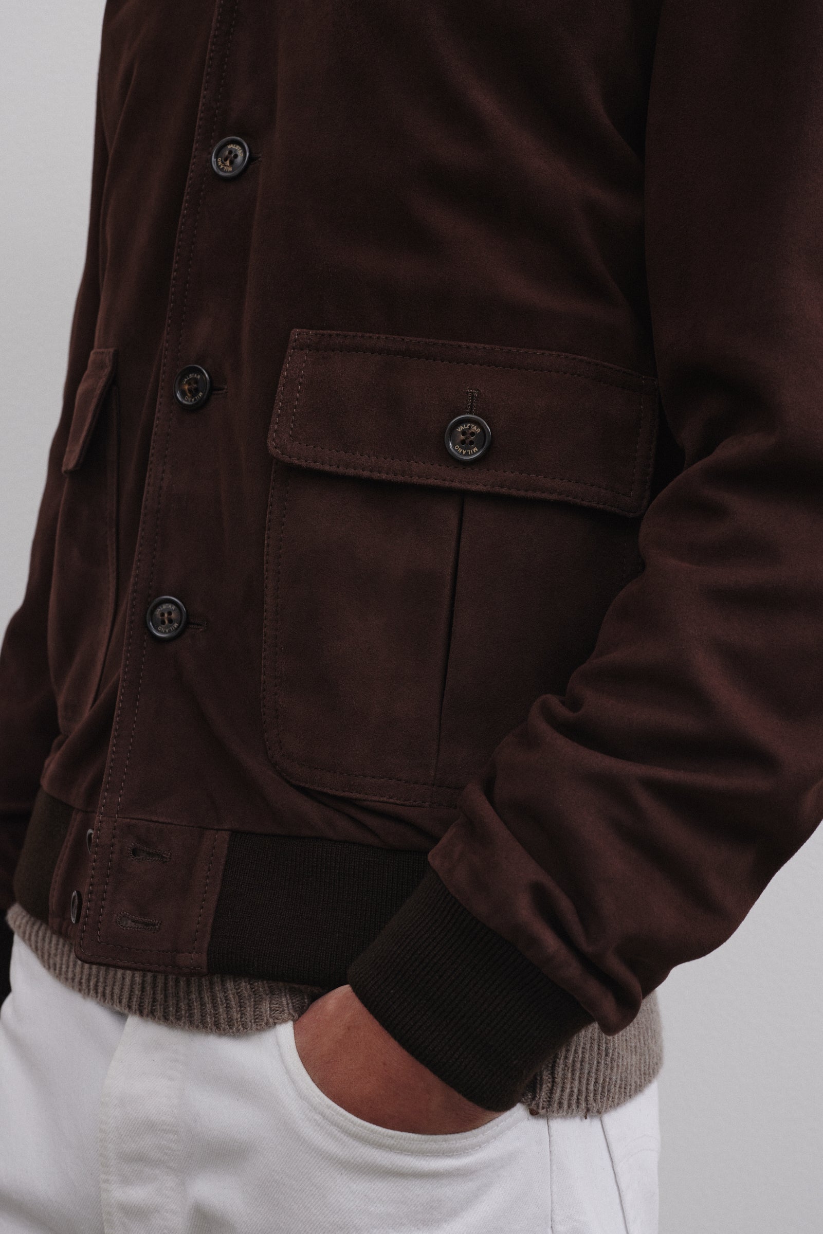 Lined Valstarino jacket in suede leather. Brown - Chocolate