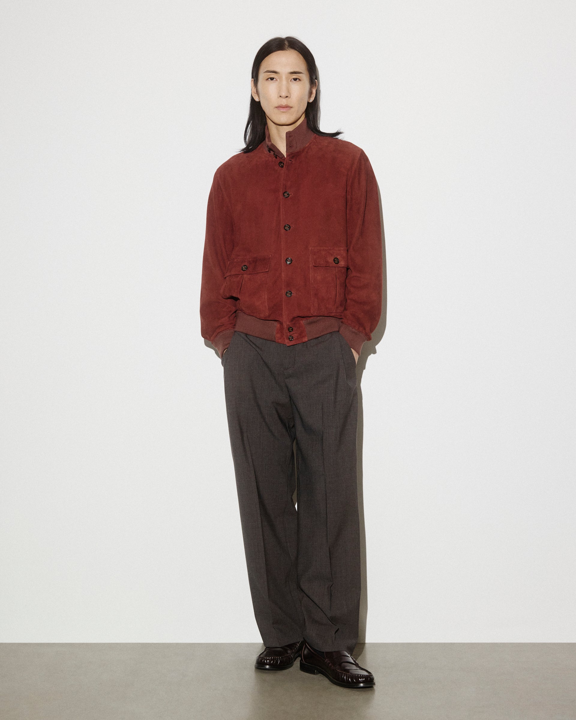 UOMO-GIUBBOTTO VALSTARINO COLLO ALTO CON BOTTONI E TASCHE APPLICATE IN SUEDE SFODERATO, COLLO POLSI E FONDO SMACCHINATI IN COTONE - Ruggine