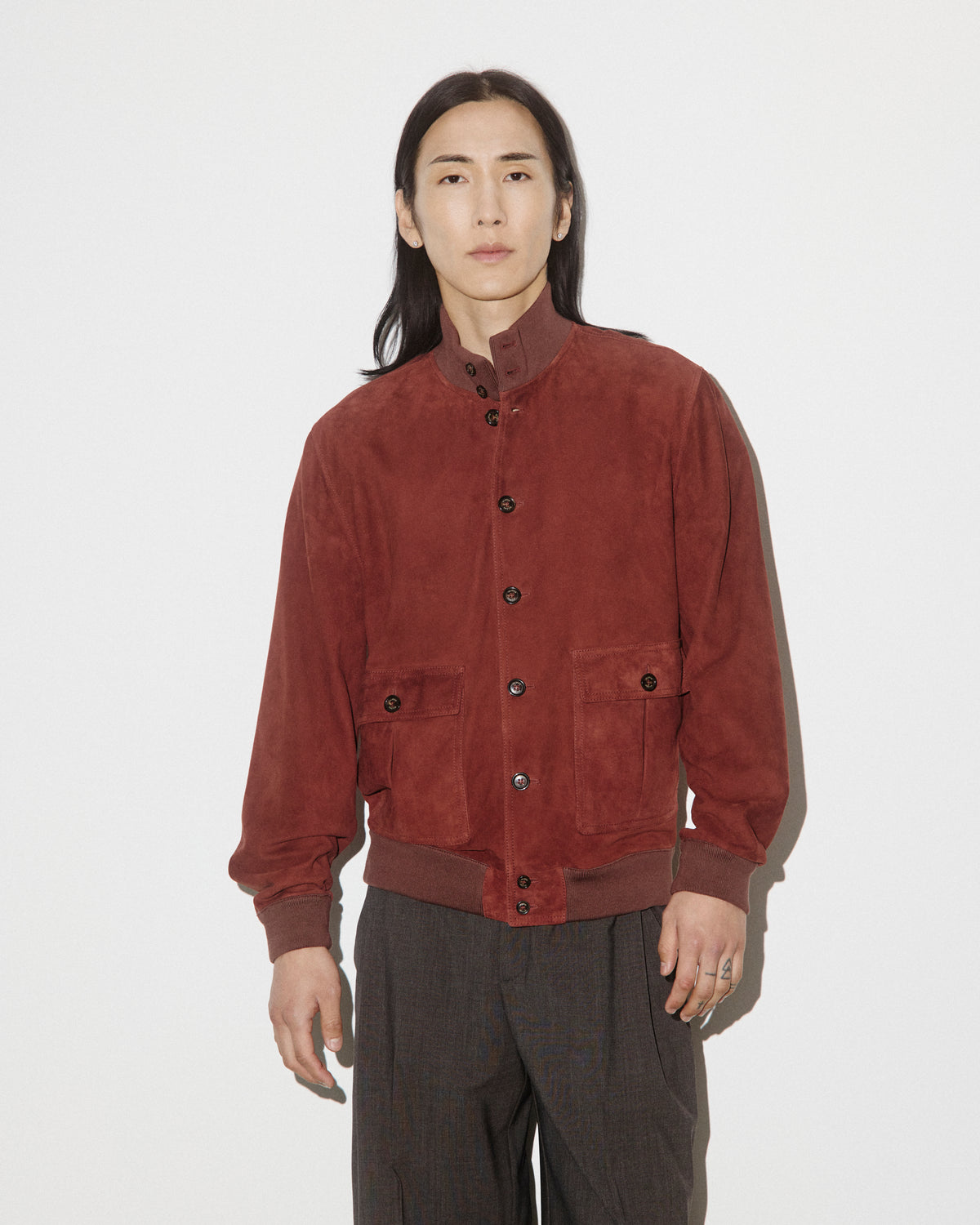Giubbotto Valstarino in suede, sfoderato con loop nel collo dietro. Orange - Ruggine