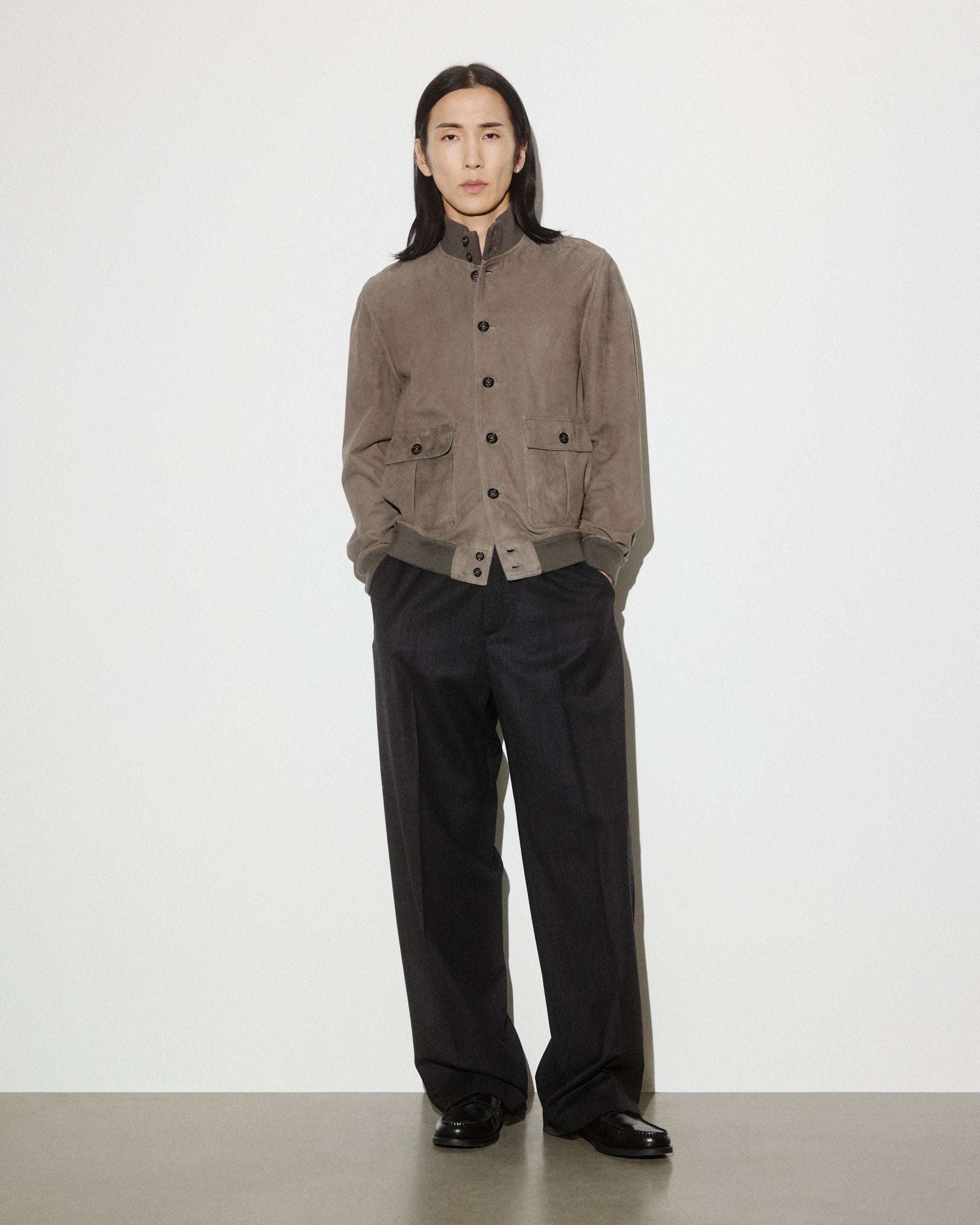 UOMO-GIUBBOTTO VALSTARINO COLLO ALTO CON BOTTONI E TASCHE APPLICATE IN SUEDE SFODERATO, COLLO POLSI E FONDO SMACCHINATI IN COTONE - Roccia