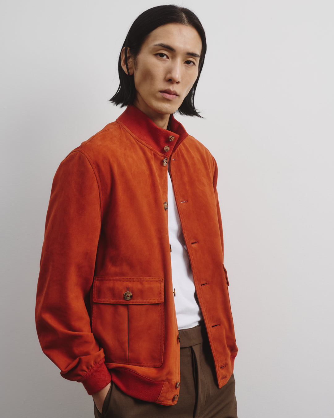 Unlined Valstarino jacket in suede leather. Orange - Coccio