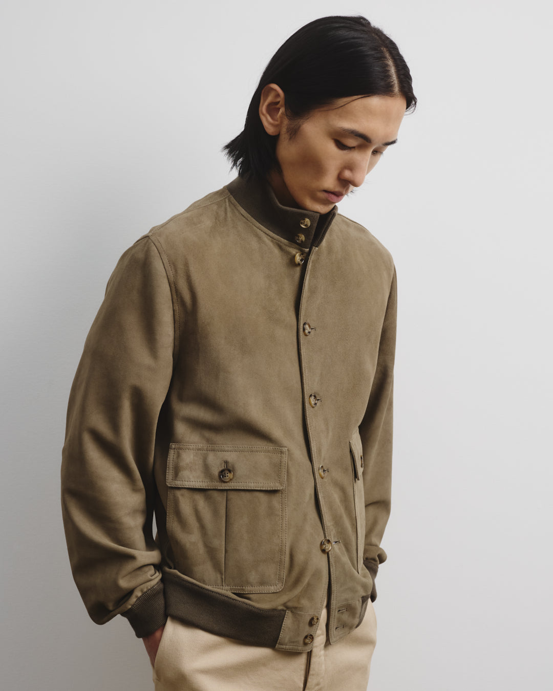 Giubbotto Valstarino in suede, sfoderato. Verde - Soldier