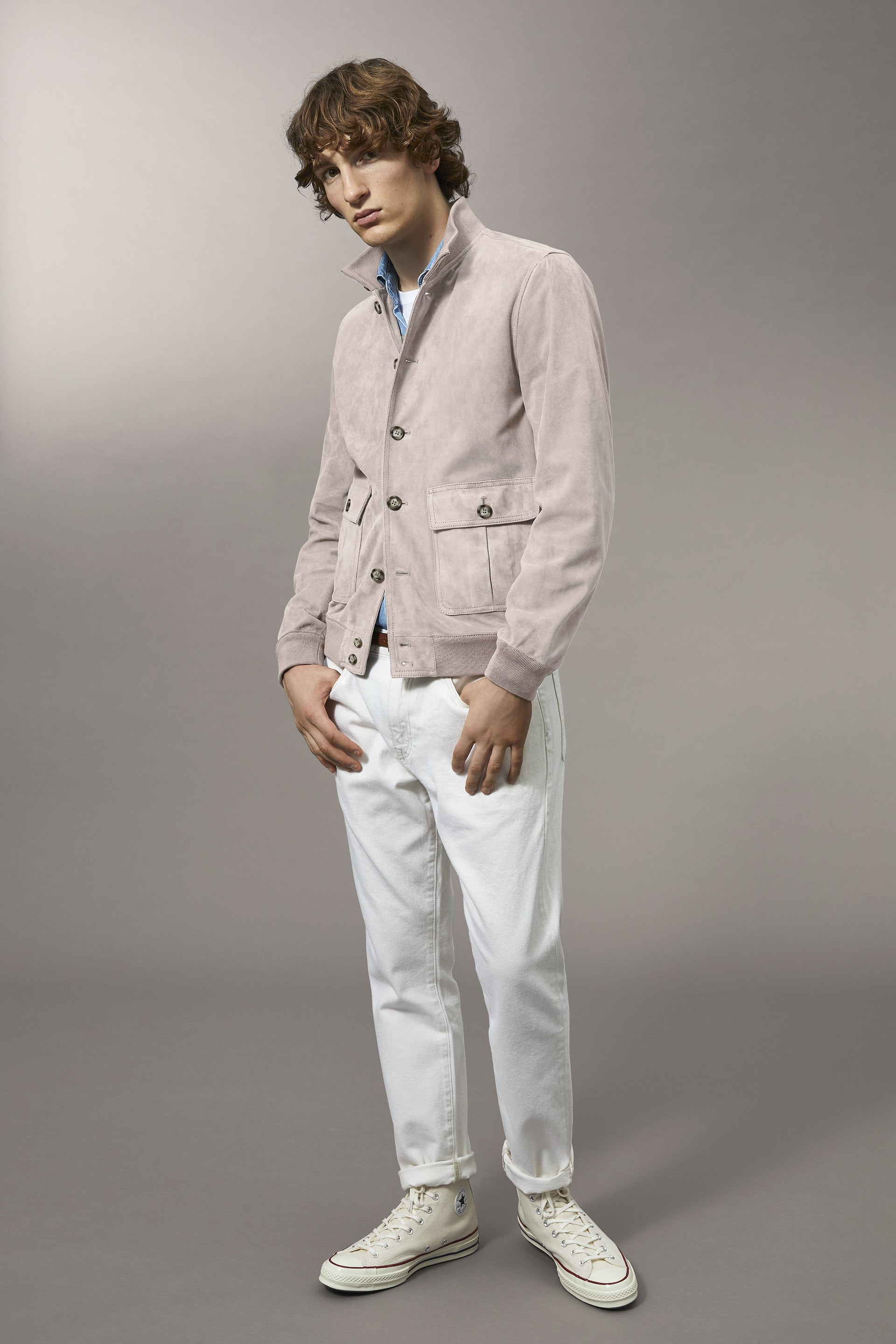 Unlined Valstarino jacket in suede leather. Cream - Canvas