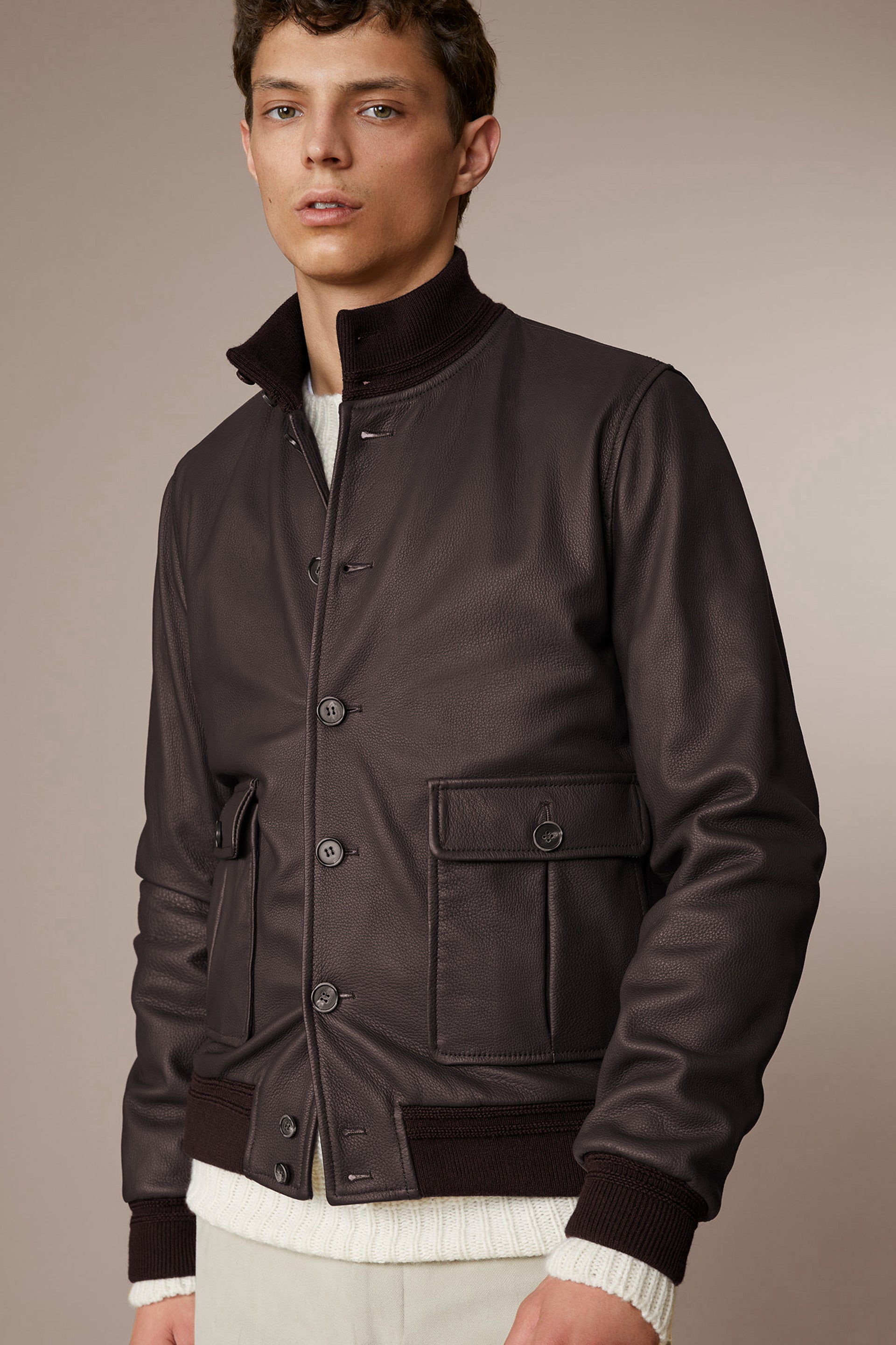 GIUBBOTTO VALSTARINO, FODERATO I PURO CASHMERE, PELLE DI CERVO - Coffee