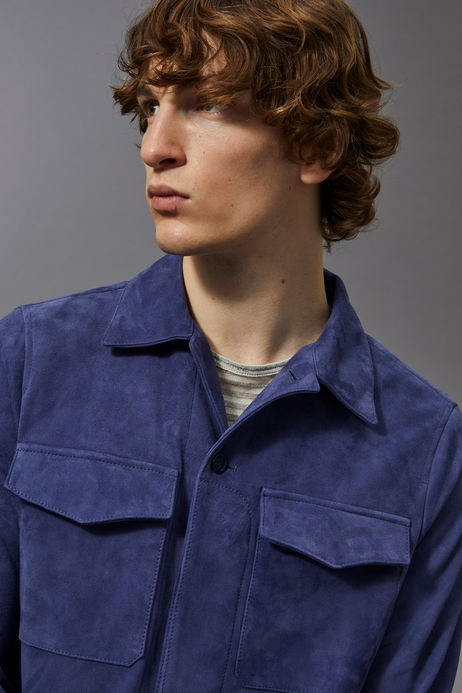 OVERSHIRT , SFODERATO, SOFT SUEDE - Blue