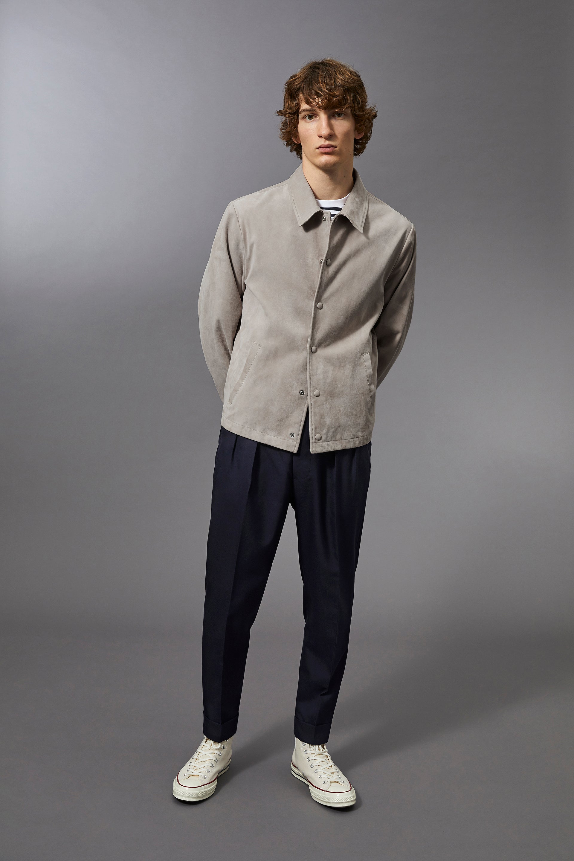 COACH JACKET, SFODERATO, SOFT SUEDE - Smoke