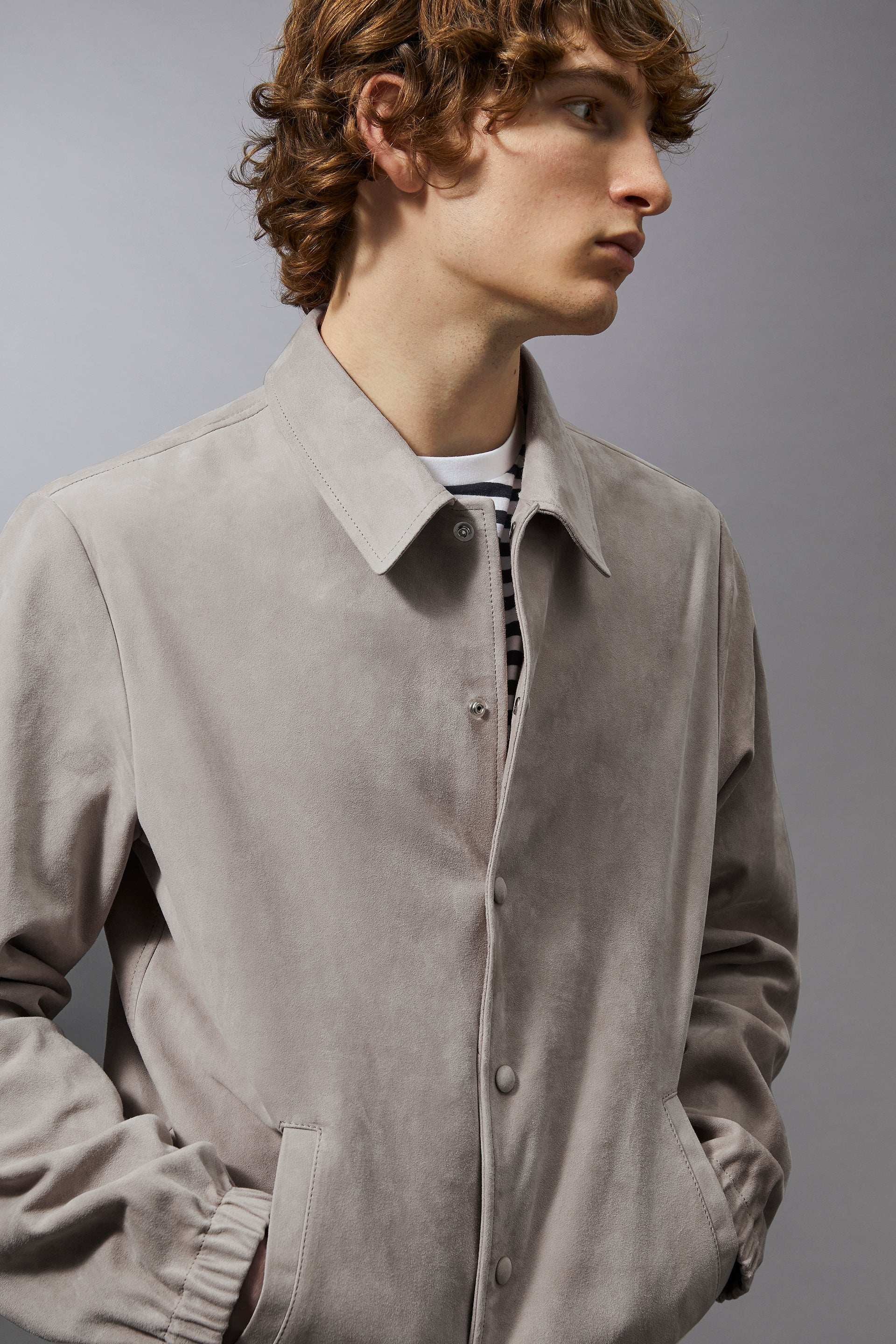 COACH JACKET, SFODERATO, SOFT SUEDE - Smoke