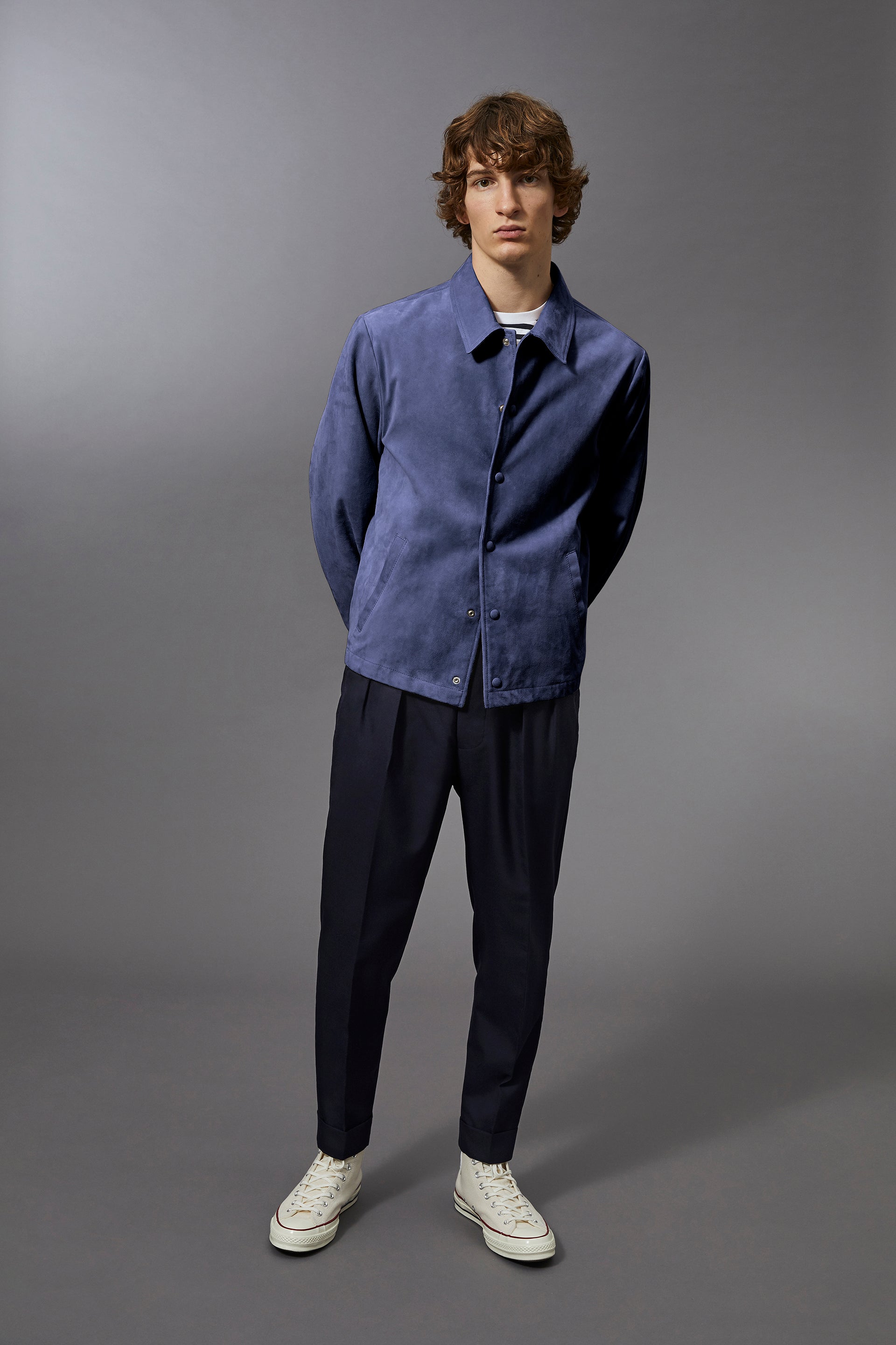 COACH JACKET, SFODERATO, SOFT SUEDE - Blue