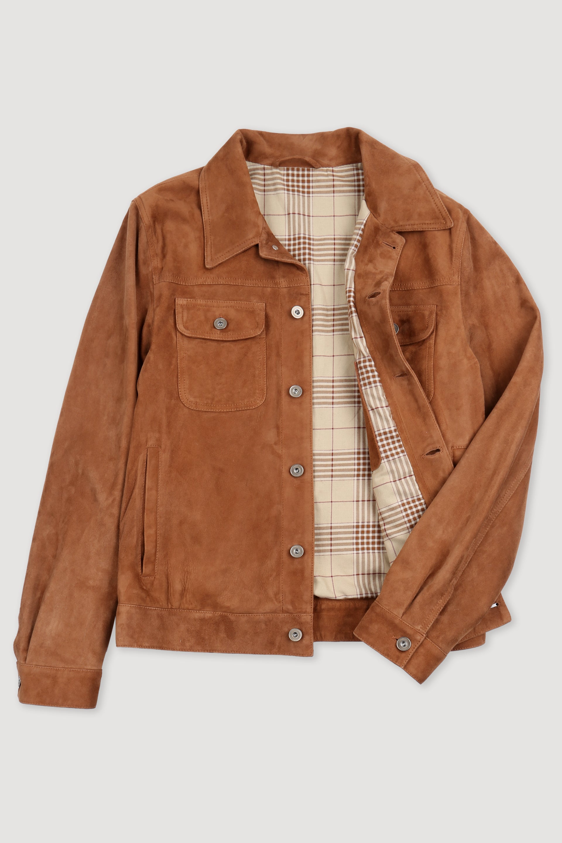 GIUBBOTTO TRUCKER, SFODERATO, SOFT SUEDE EFFETTO VINTAGE - Sandal/tobacco