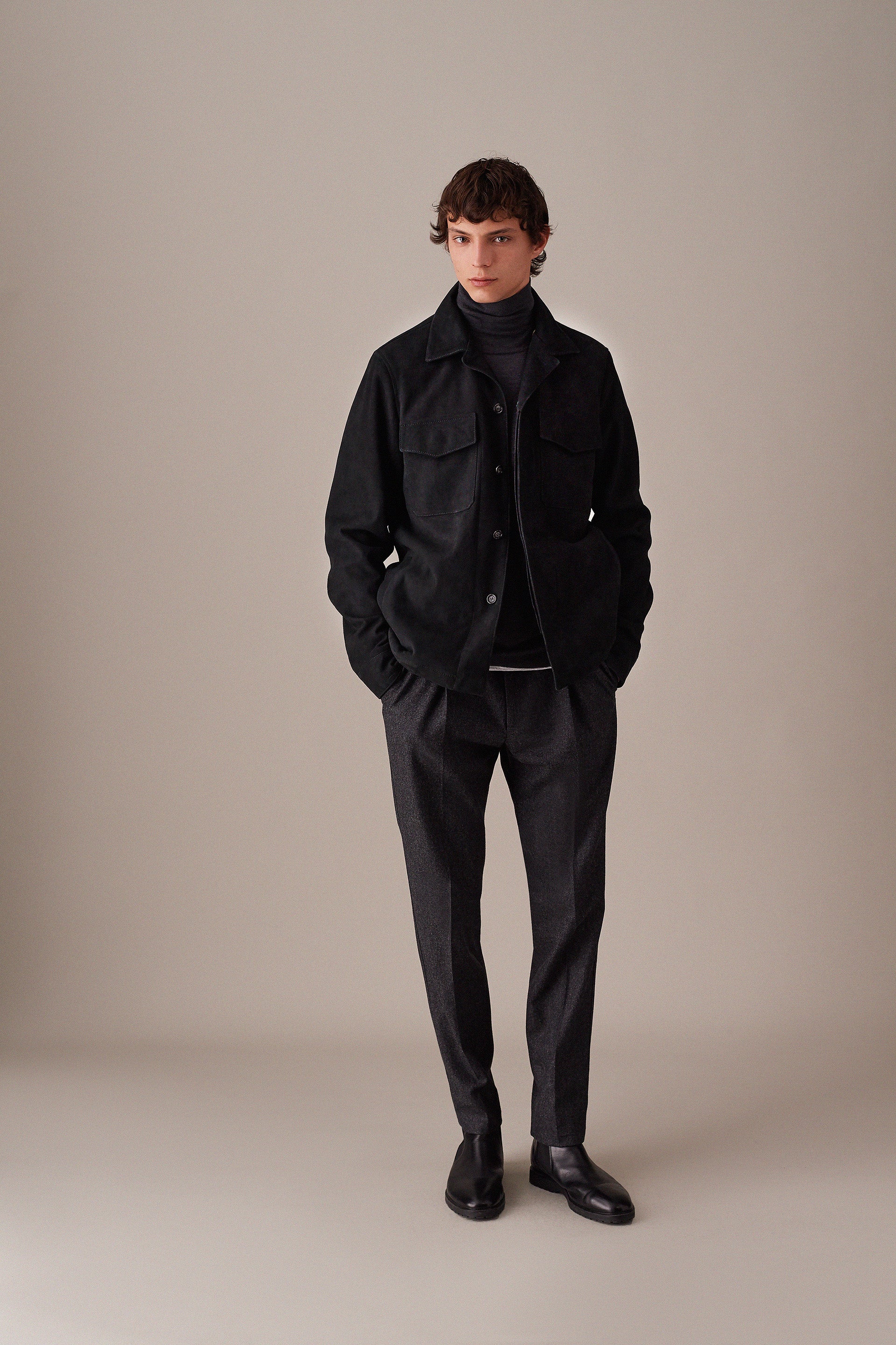 OVERSHIRT , SFODERATO, SOFT SUEDE - Almost black