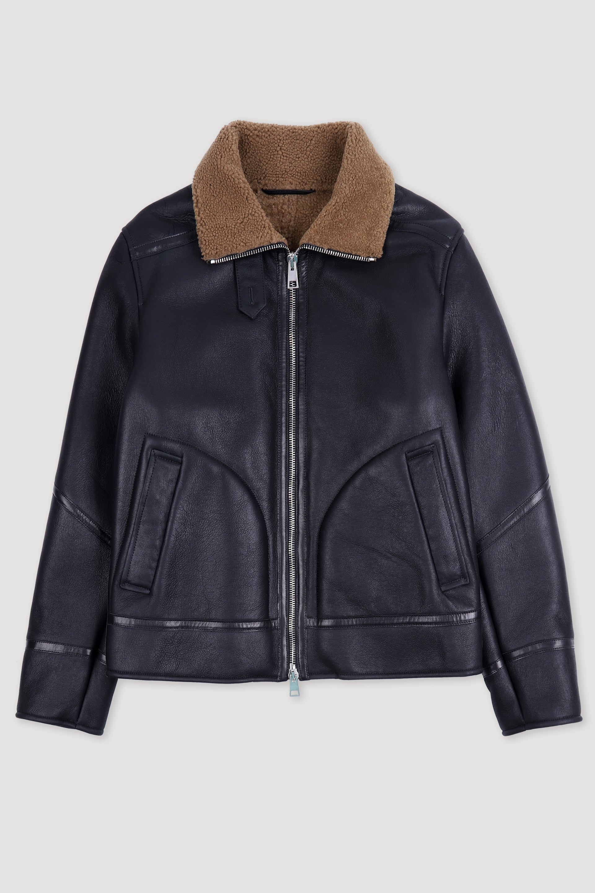 GIUBBOTTO AVIATORE IN MOTONE - Black/camel
