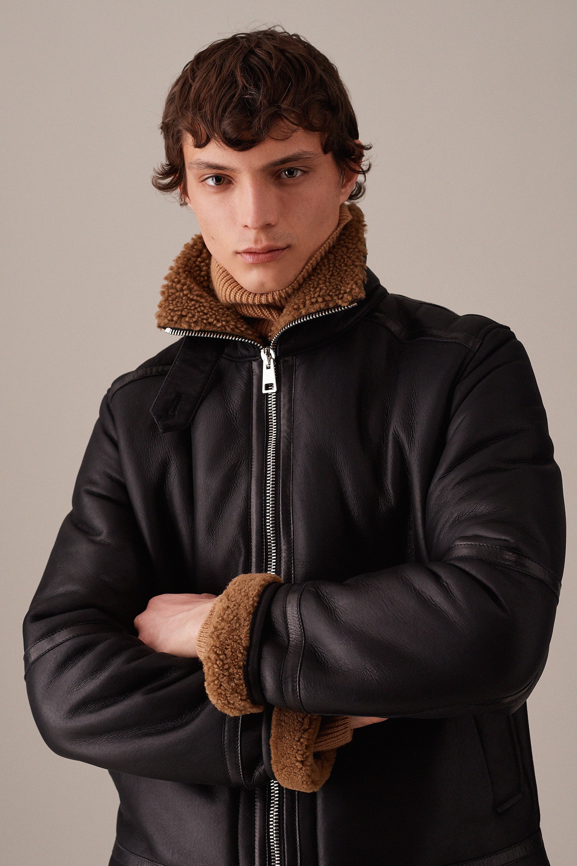Nappa shearling flight jacket. Black - Black/Camel Nappa shearling flight jacket. Black - Black/Camel