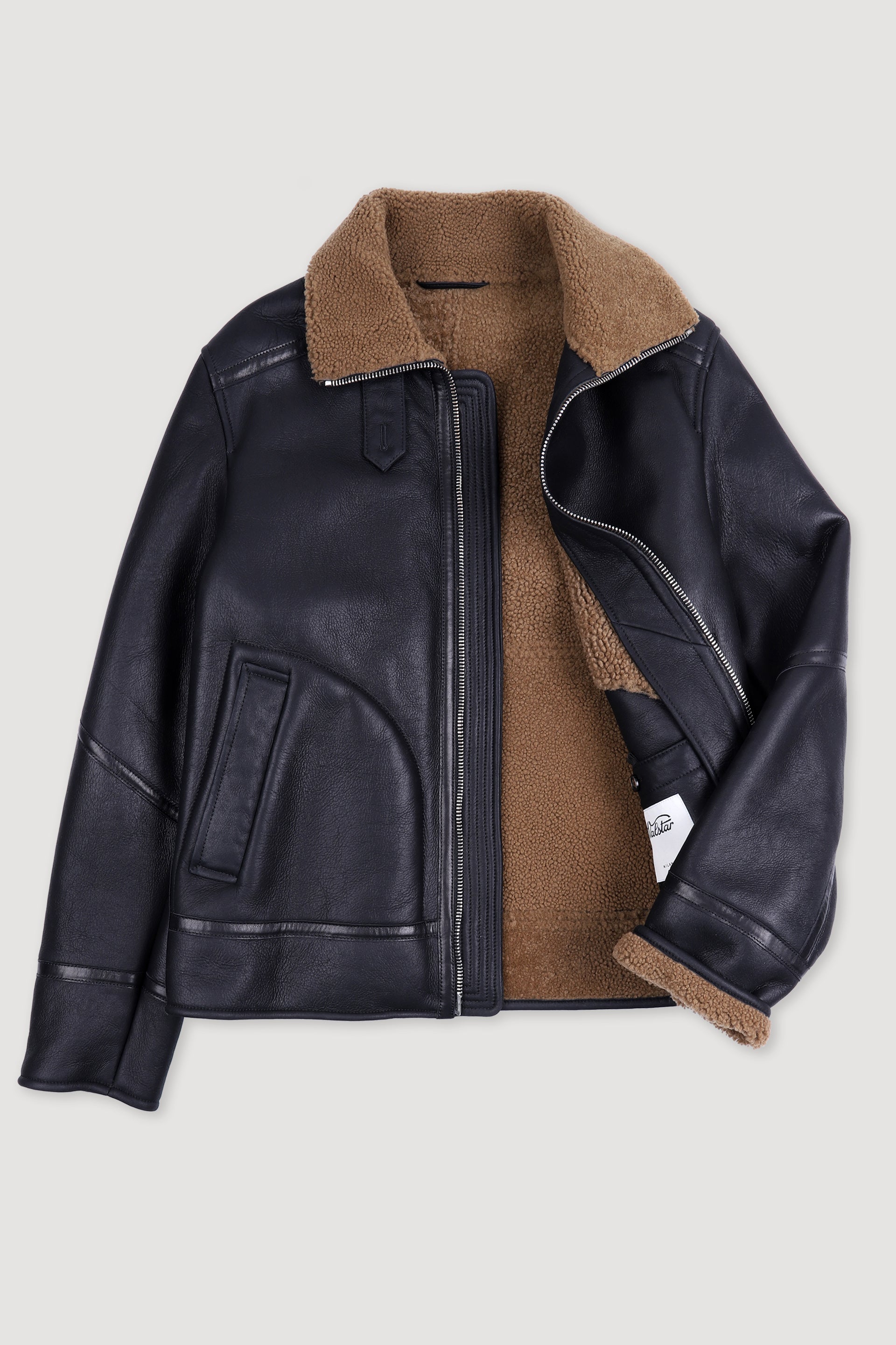 Nappa shearling flight jacket. Black - Black/Camel