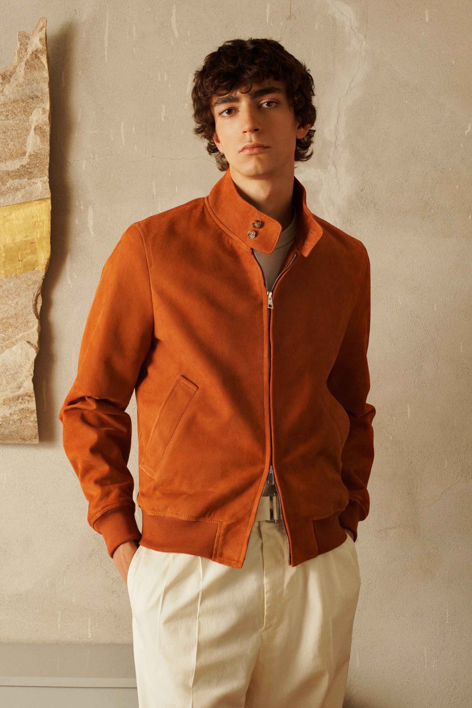 GIUBBOTTO BOMENR, OVERSIZE, SOFT SUEDE TRATTAMENTO INVECCHIATO - Orange