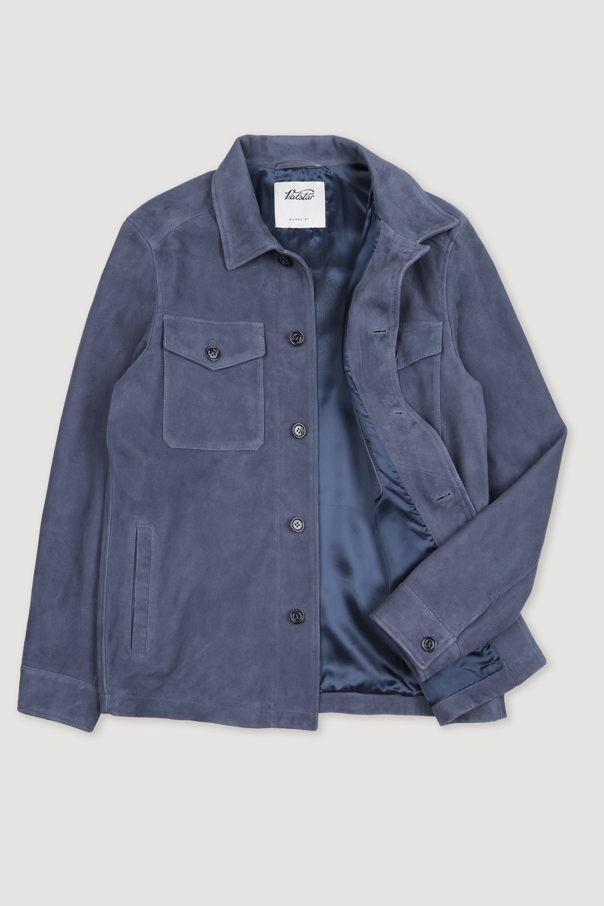 OVERSHIRT , FODERATA, SOFT SUEDE - Faded blue