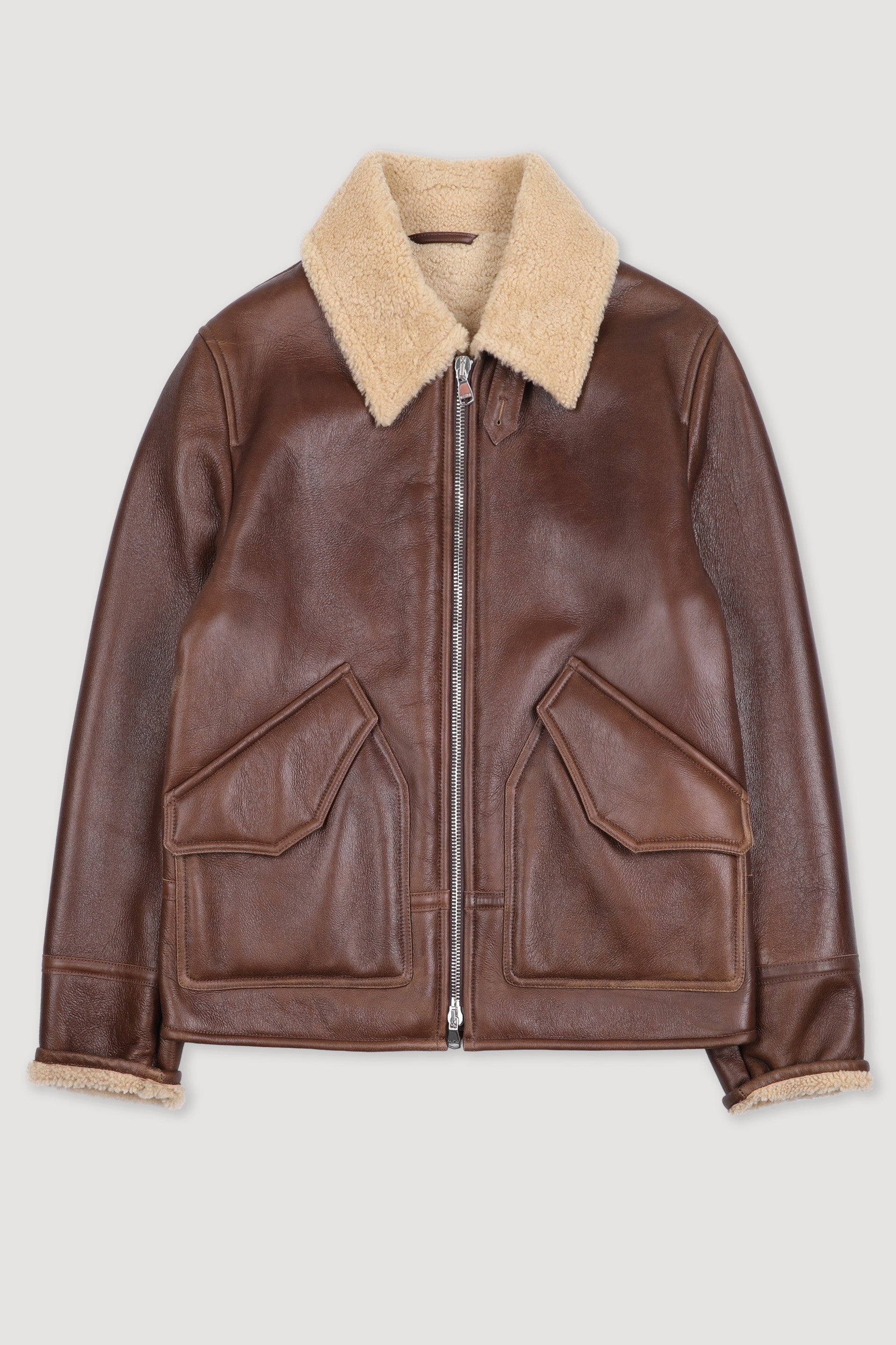GIUBBOTTO AVIATORE IN MOTONE NAPPATO - Brown/beige