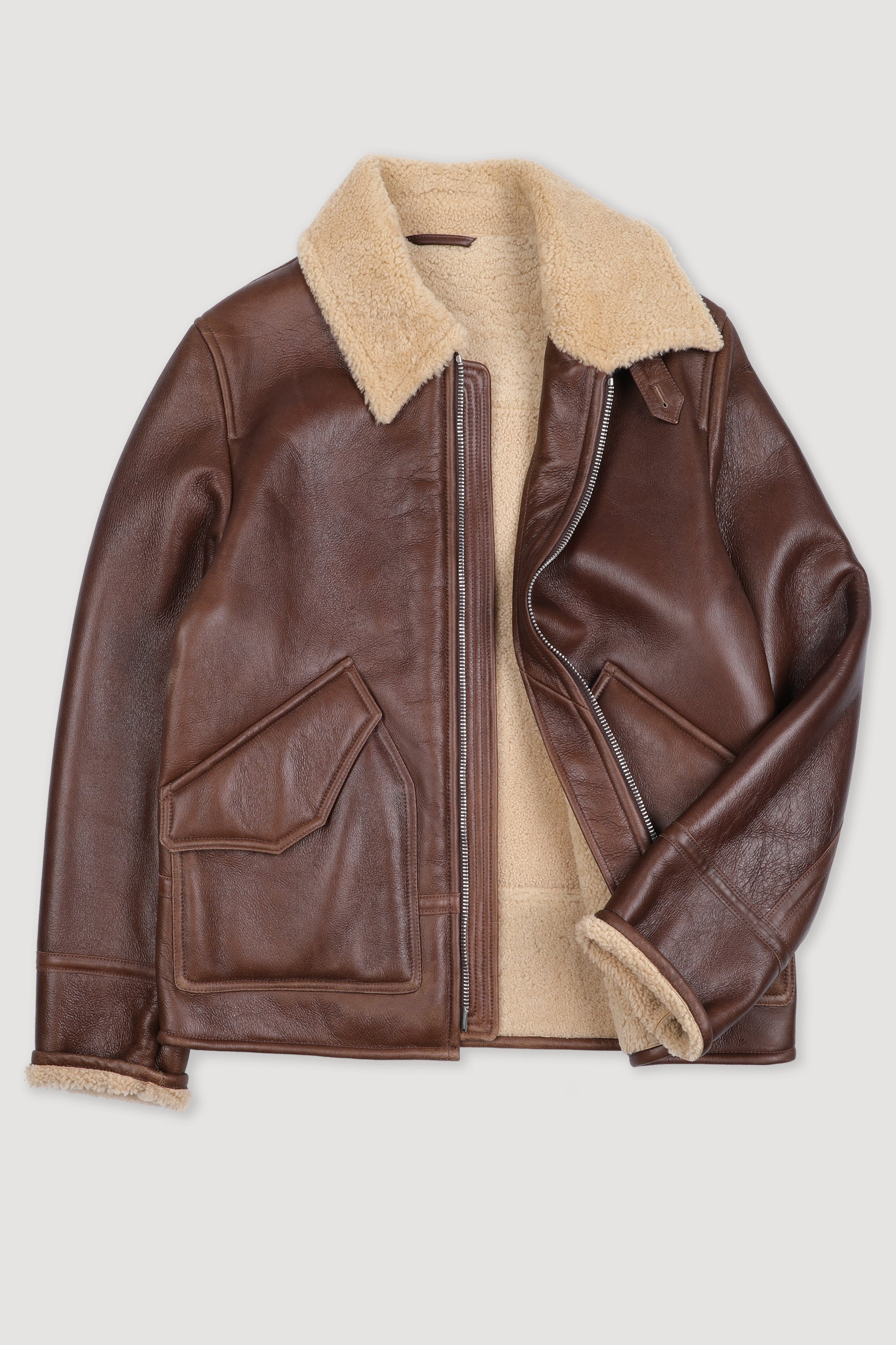 GIUBBOTTO AVIATORE IN MOTONE NAPPATO - Brown/beige