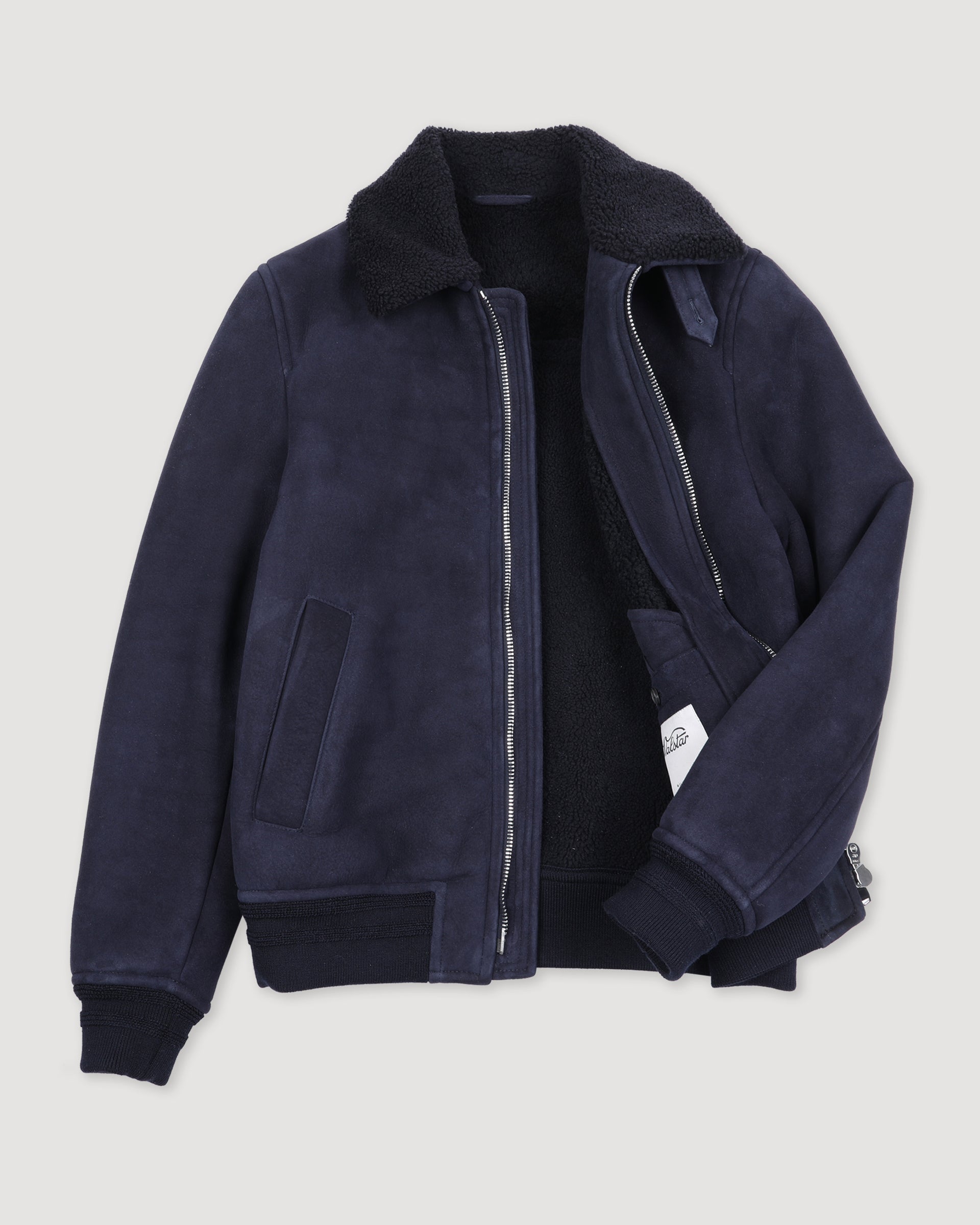 Giubbotto aviatore in montone suede. Blu - Dark blue