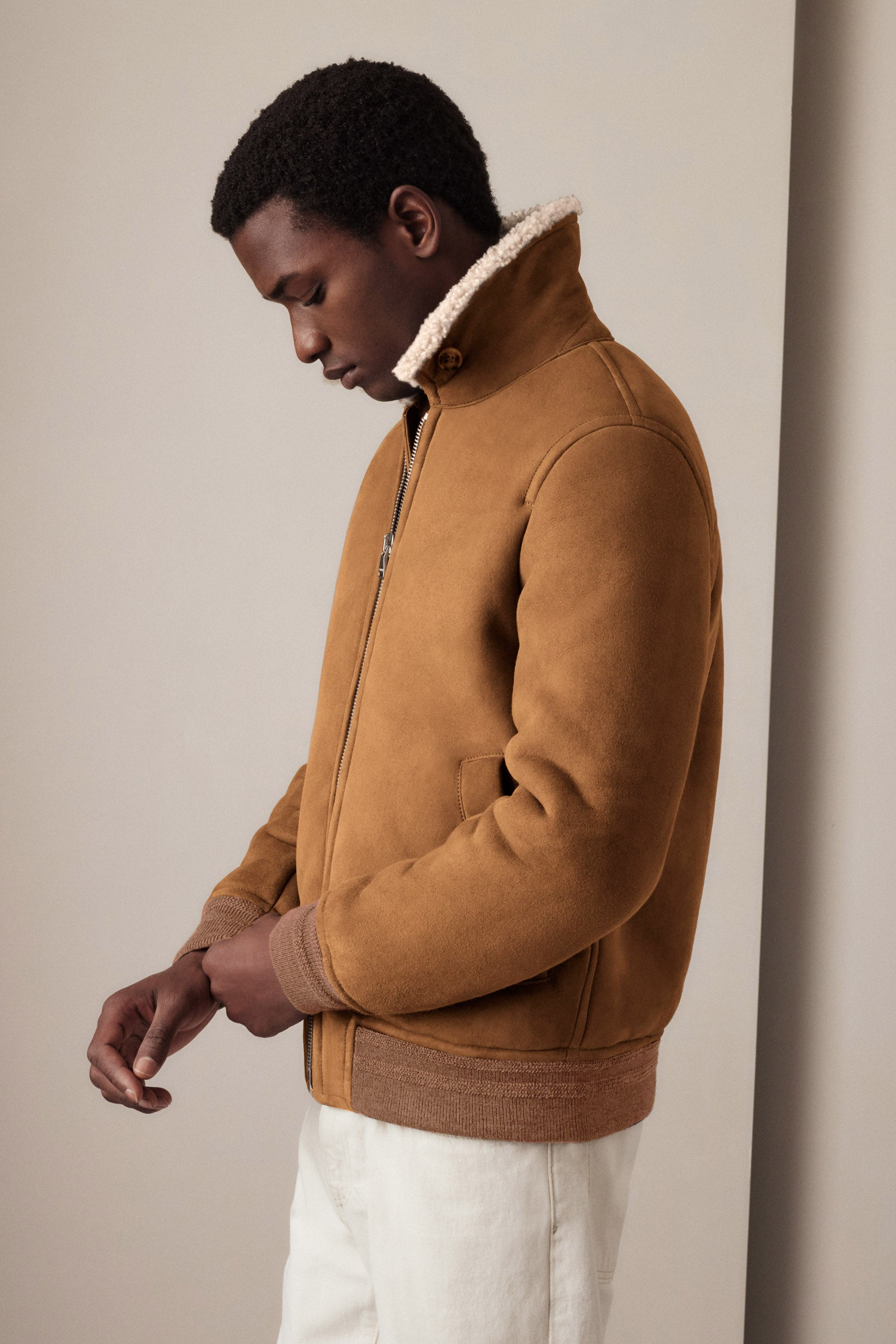 GIUBBOTTO AVIATORE IN MOTONE - Sandal/cream