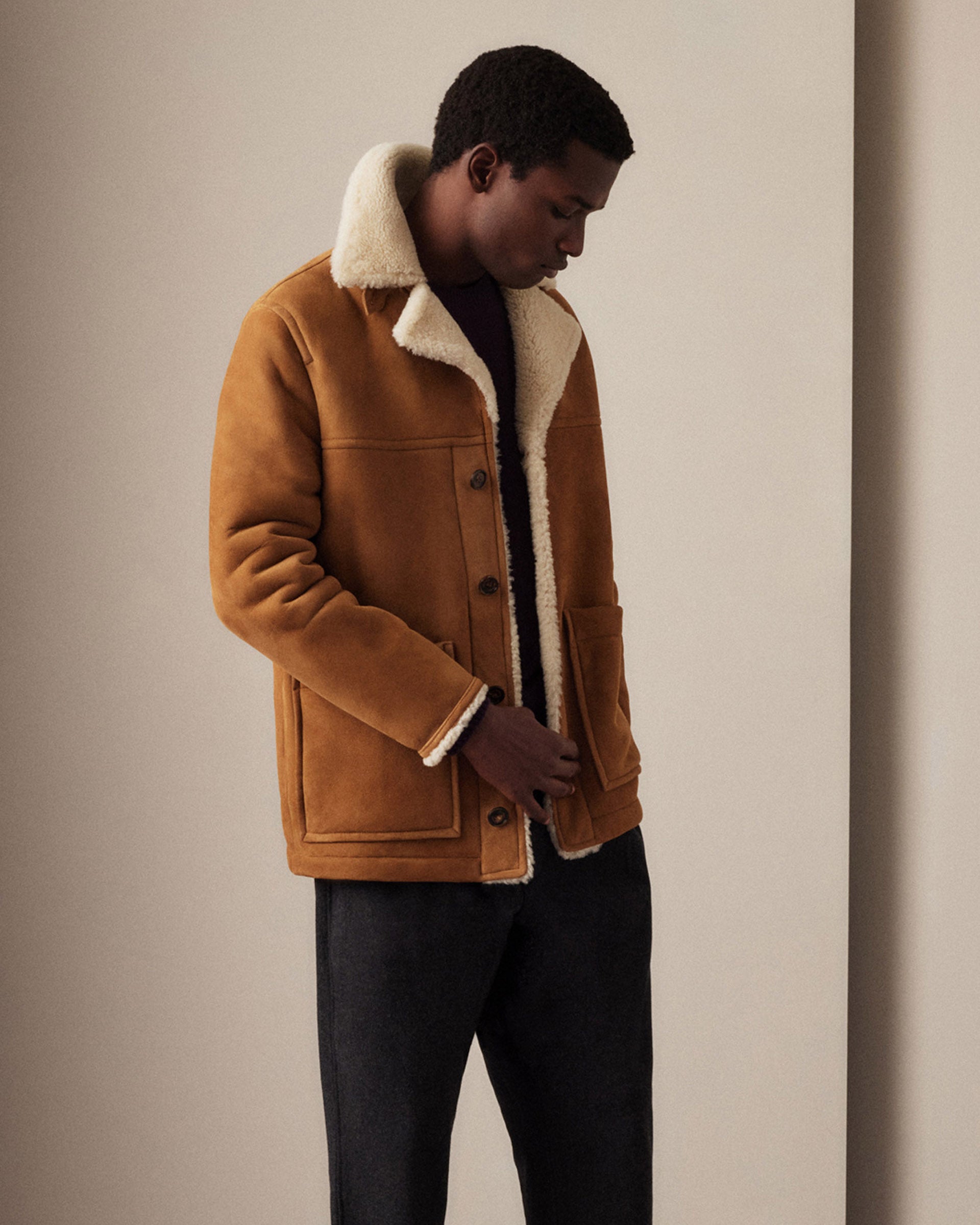 Lumberjack jacket in montone suede. Beige - Sandal/cream