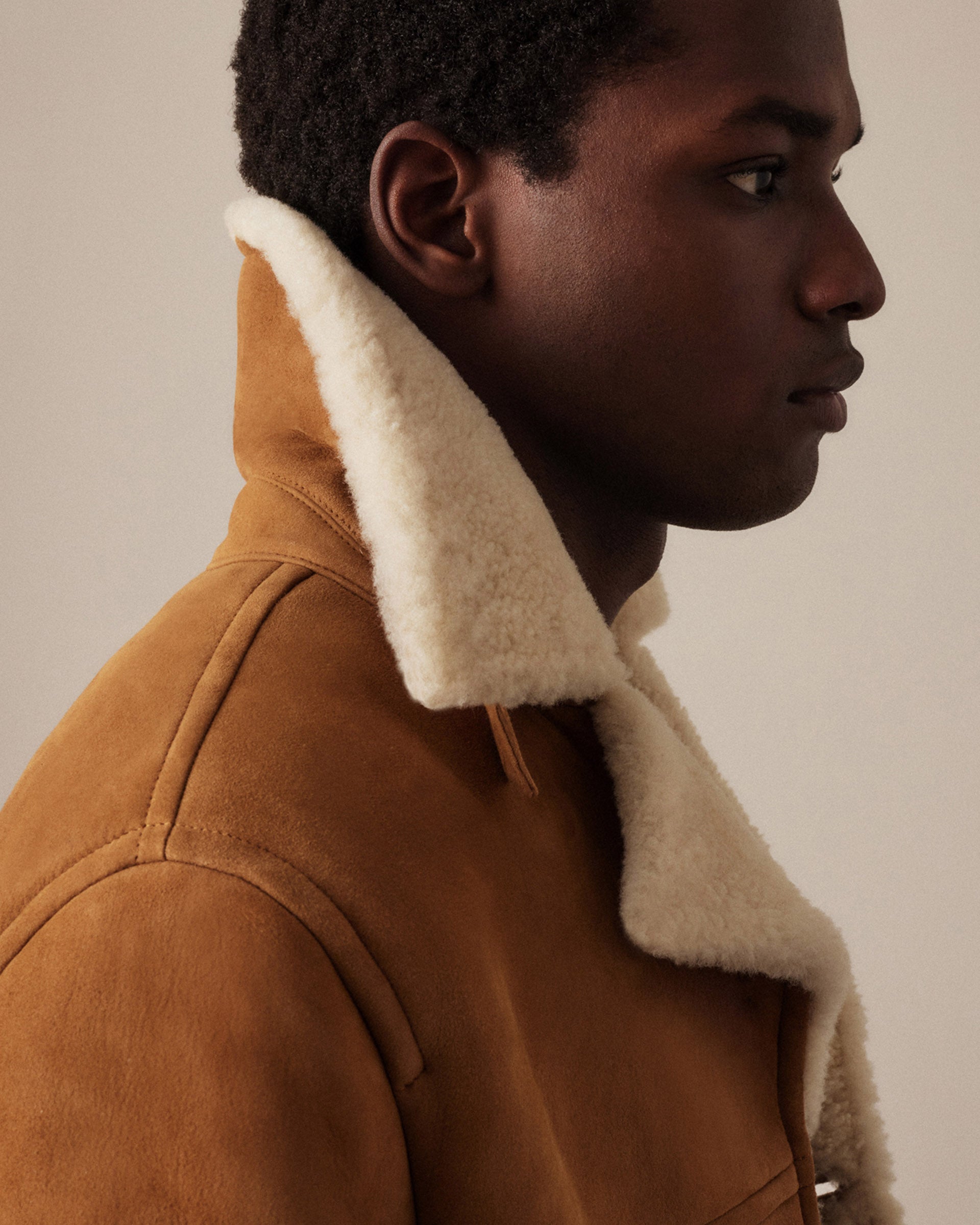 Lumberjack jacket in montone suede. Beige - Sandal/cream