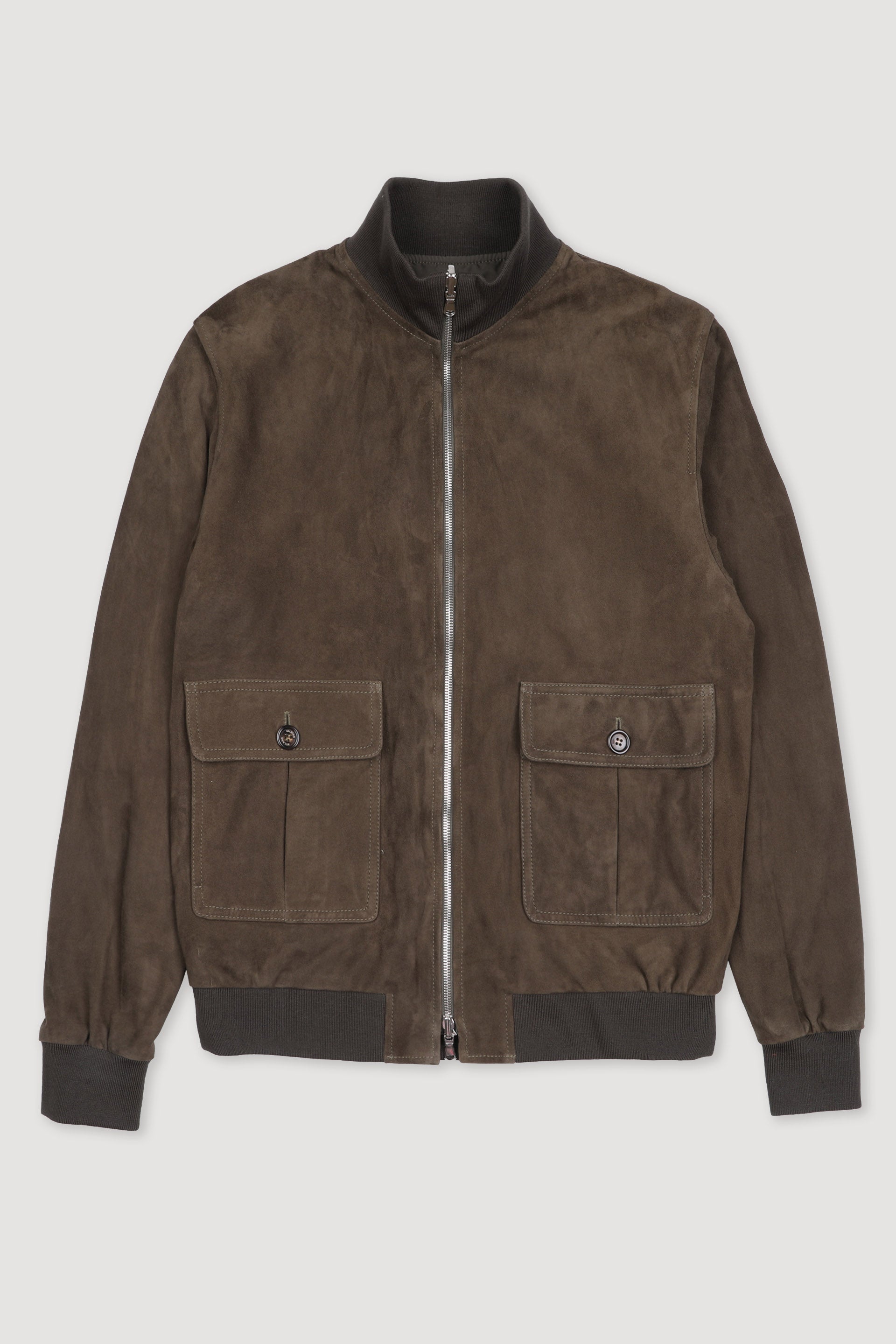 GIUBBOTTO REVERSIBILE CON ZIP, FODERATO, SUEDE/ WR NYLON - Dark olive